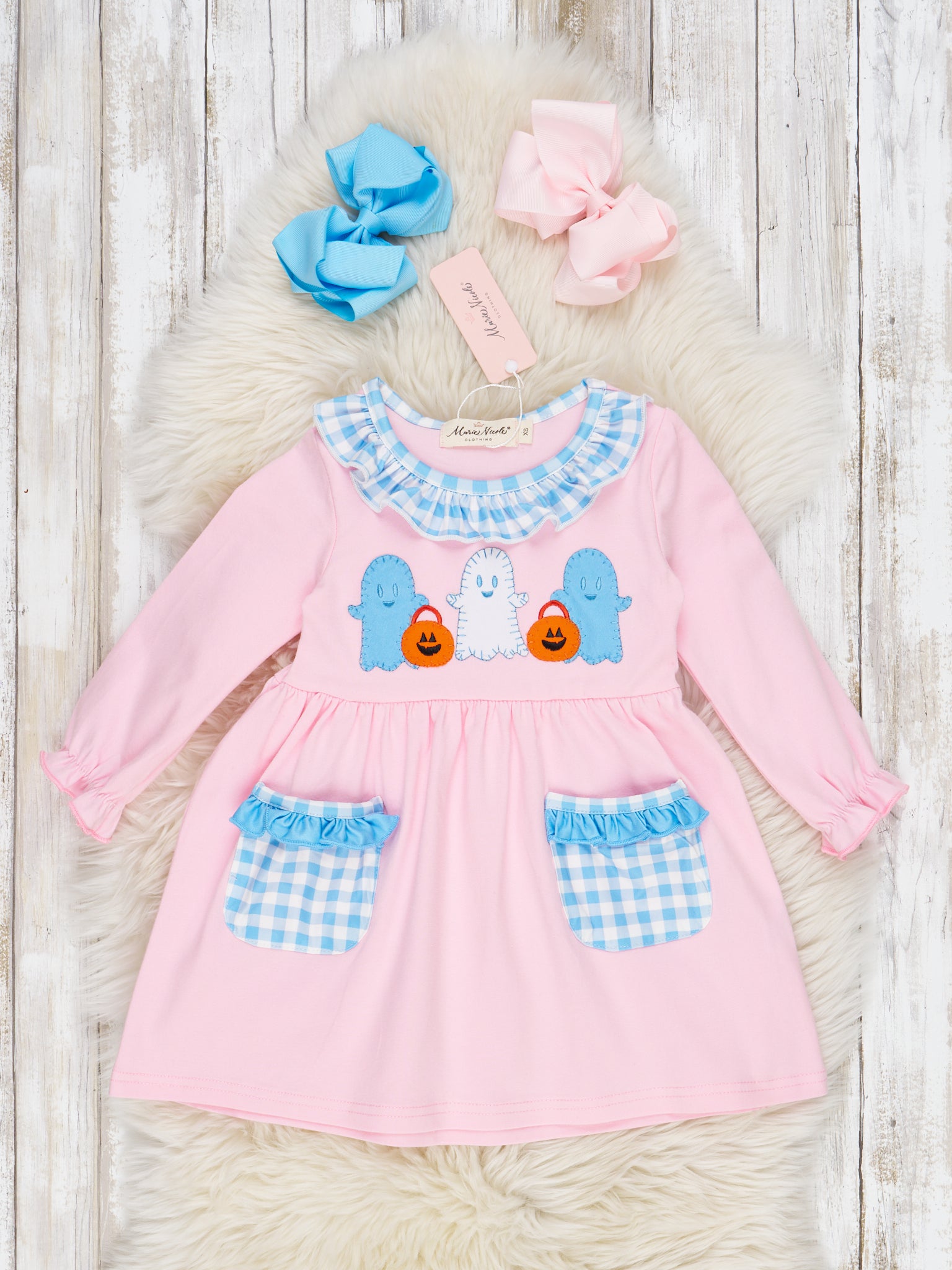 Pink & Blue Gingham Ghost Ruffle Dress – Marie Nicole Clothing