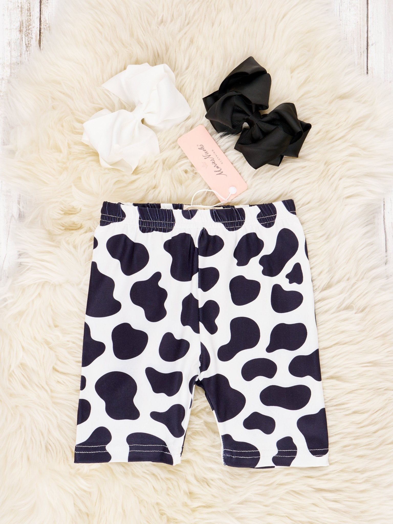 Cow Print Long Biker Shorts - Marie Nicole Clothing