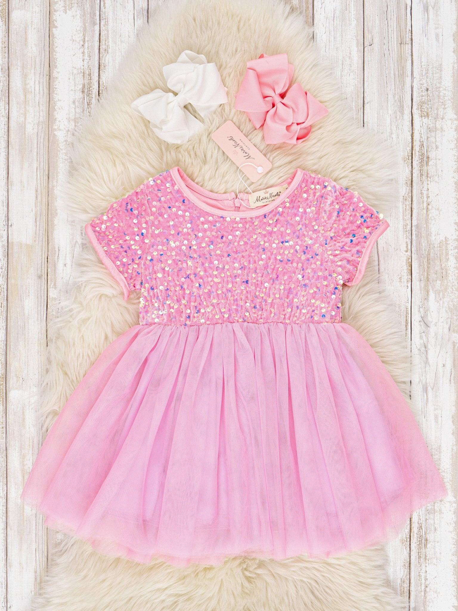 Pink Sparkly Tulle Swing Dress - Marie Nicole Clothing