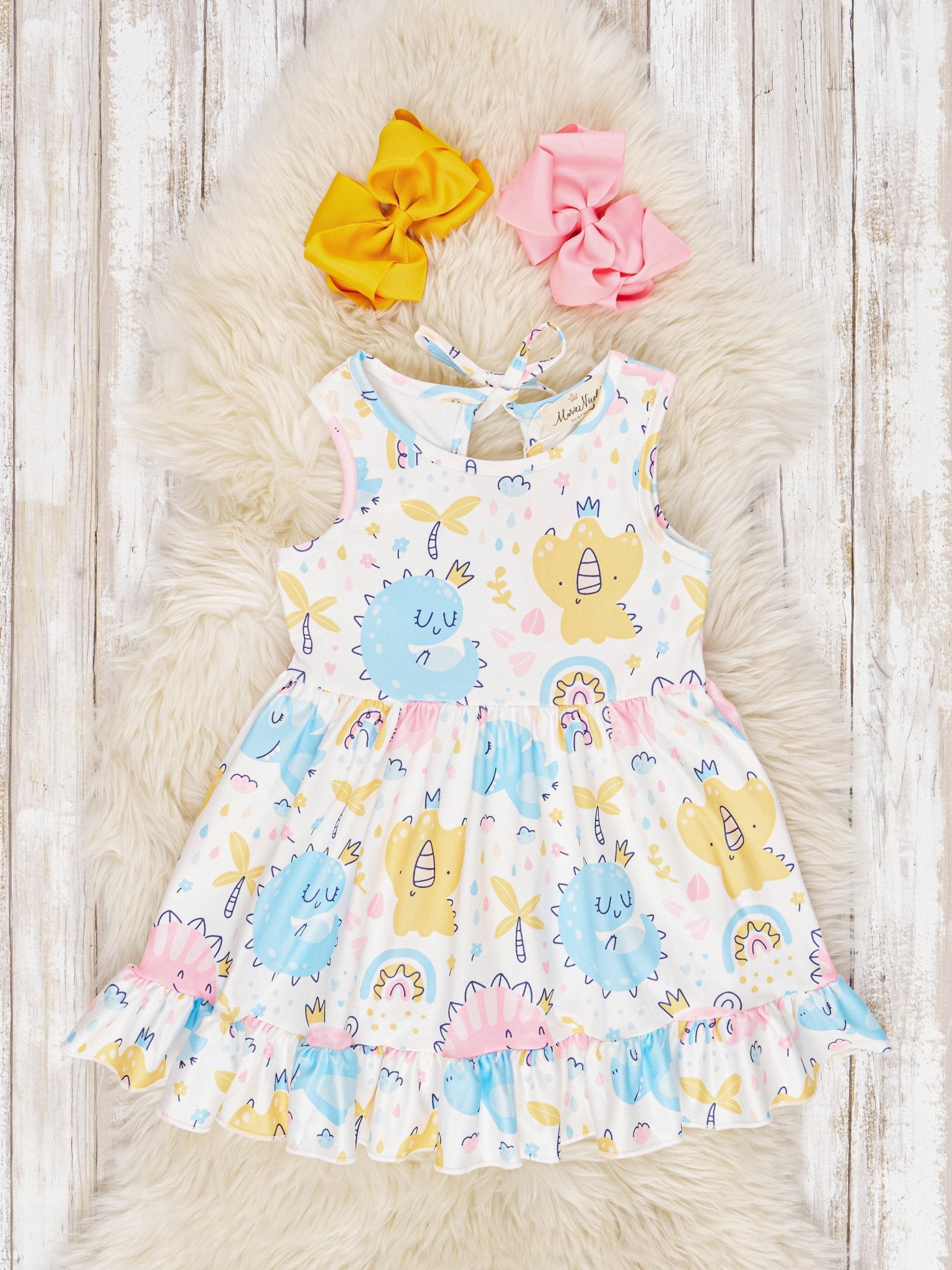 Watercolor Dinosaur Ruffle Dress - Marie Nicole Clothing