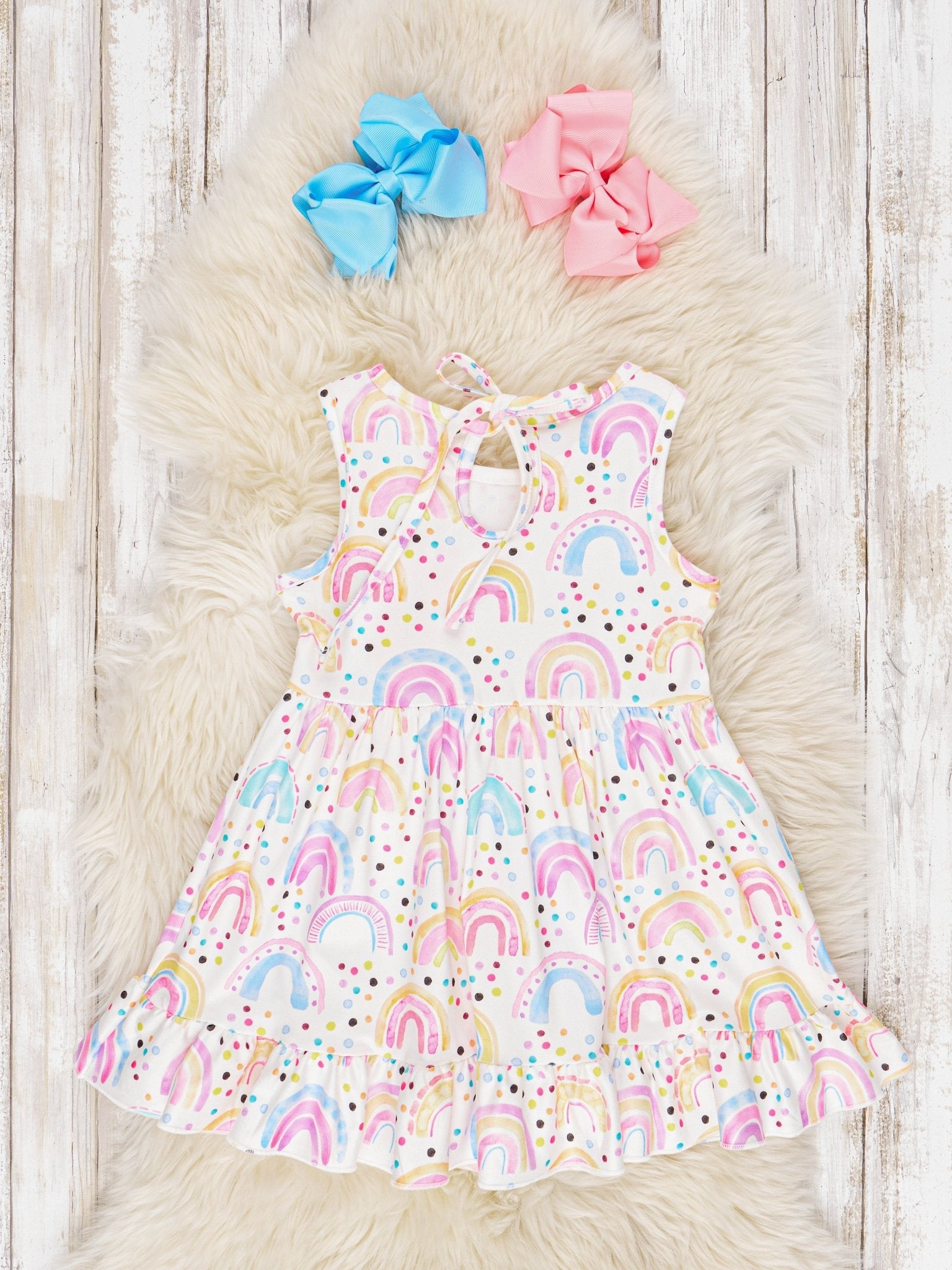 Vibrant Rainbow Ruffle Dress - Marie Nicole Clothing
