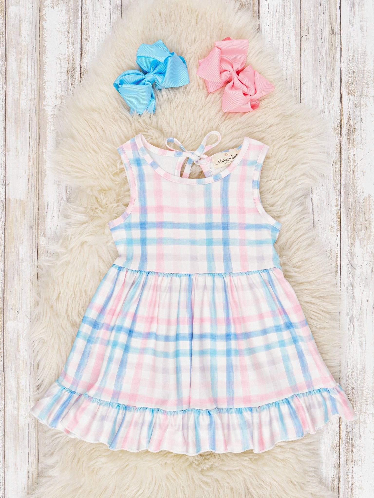 Summer Gingham Ruffle Dress - Marie Nicole Clothing