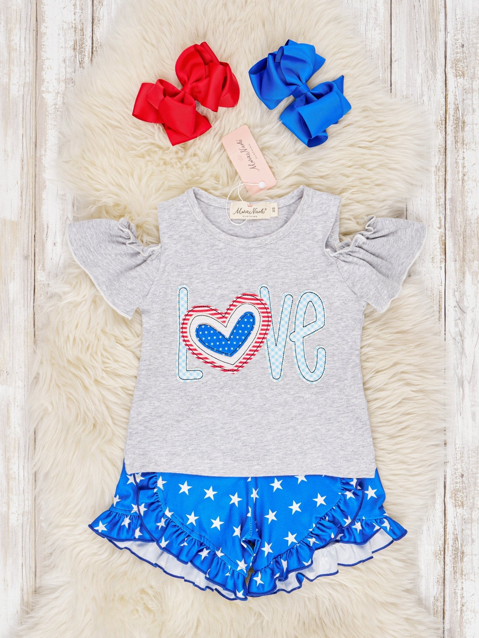 Patriotic "LOVE" Ruffle Outfit - Marie Nicole Clothing