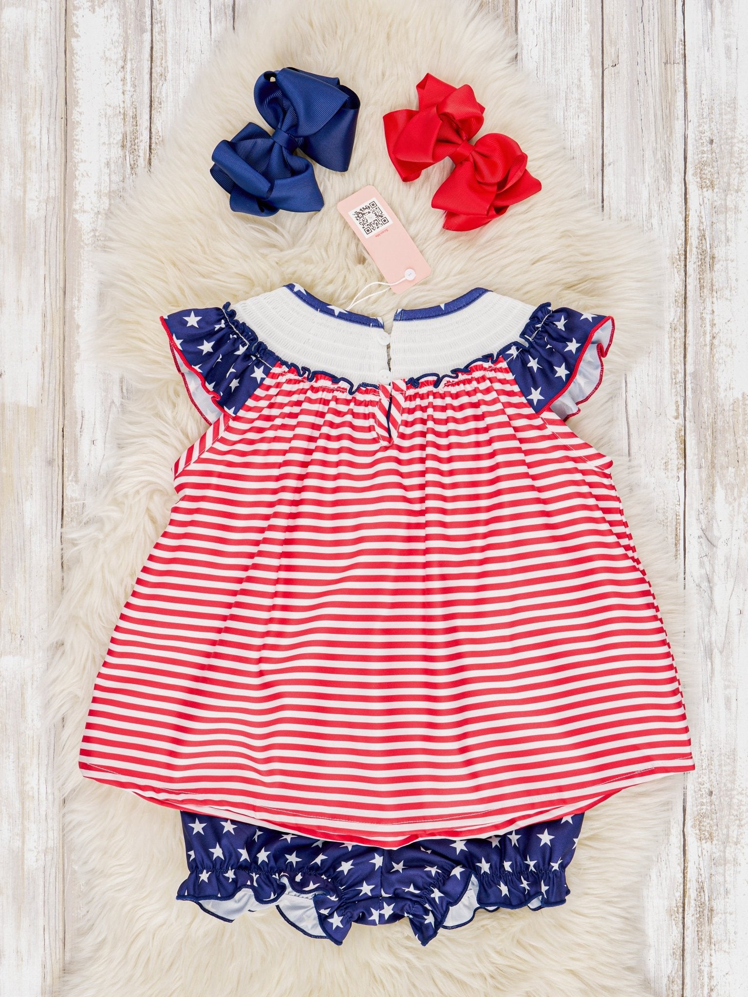 Smocked Patriotic Anchor Ruffle Outfit - Marie Nicole Clothing