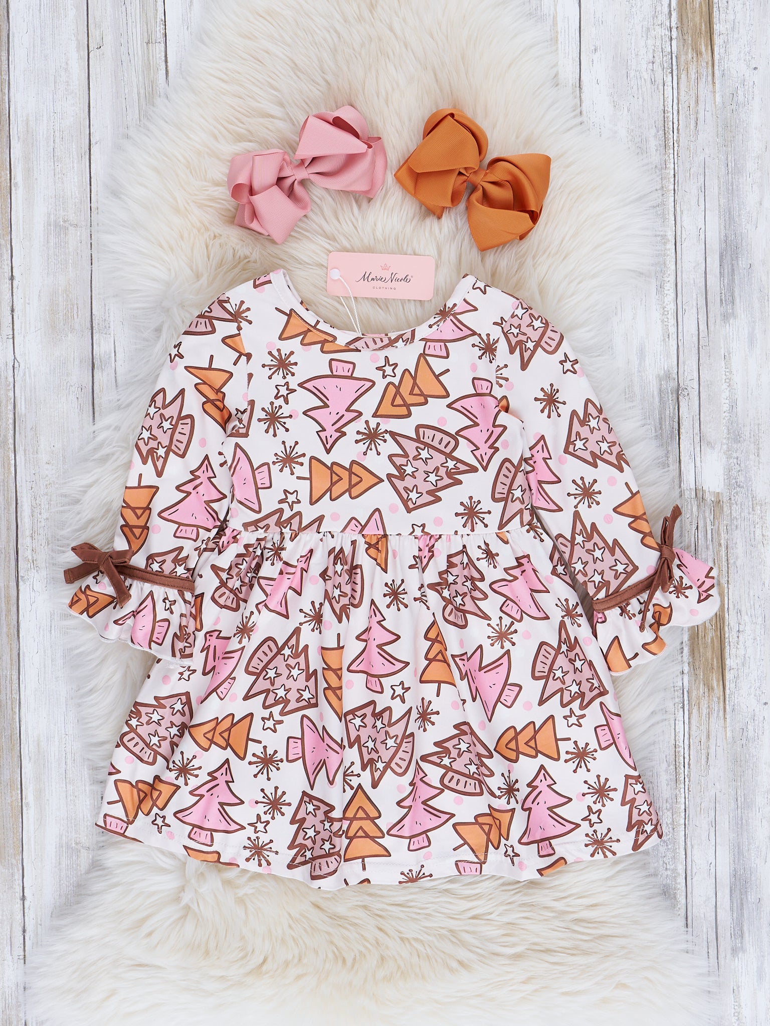 Pink & Brown Christmas Tree Doodles Swing Dress