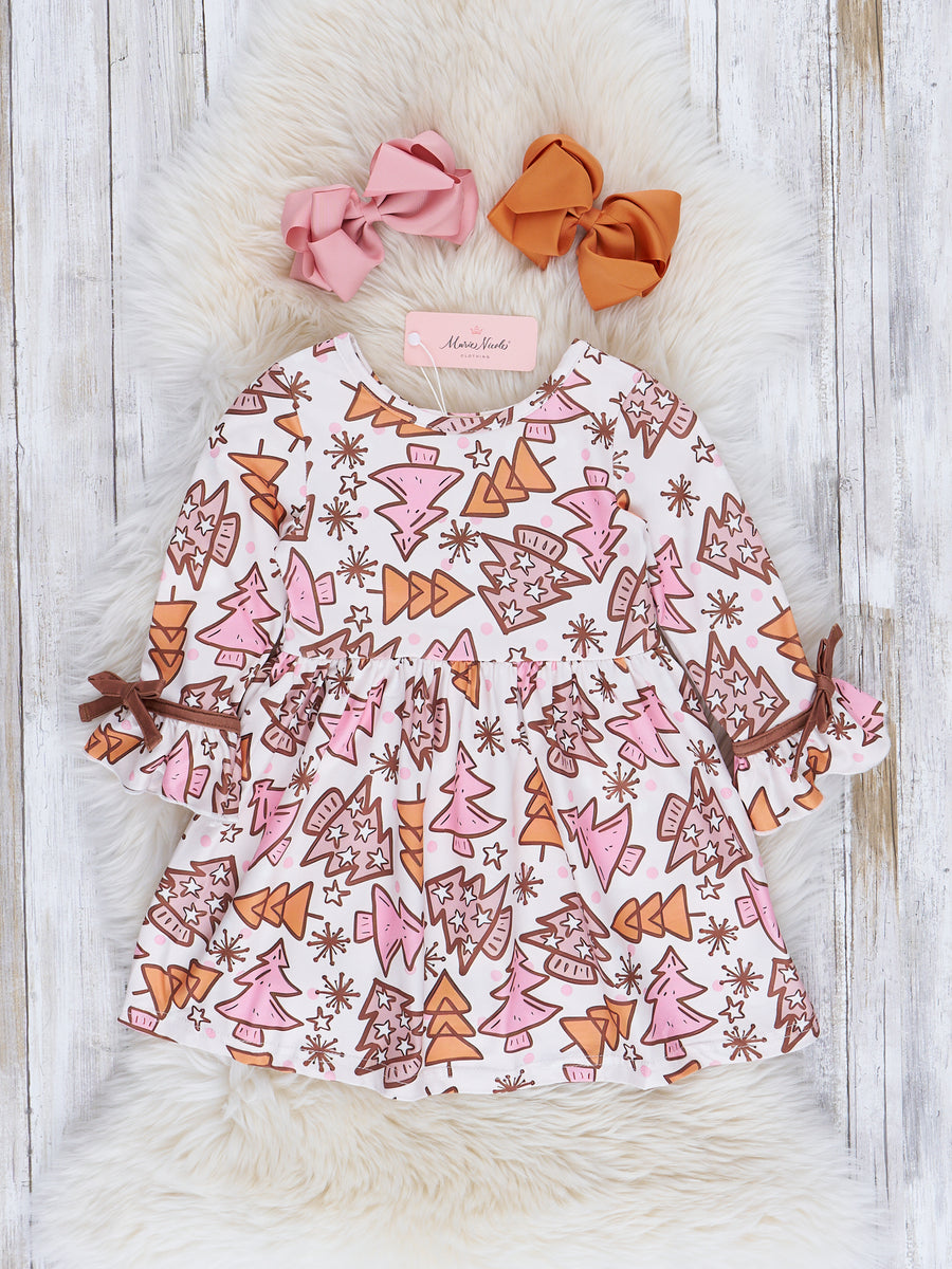 Pink & Brown Christmas Tree Doodles Swing Dress – Marie Nicole Clothing