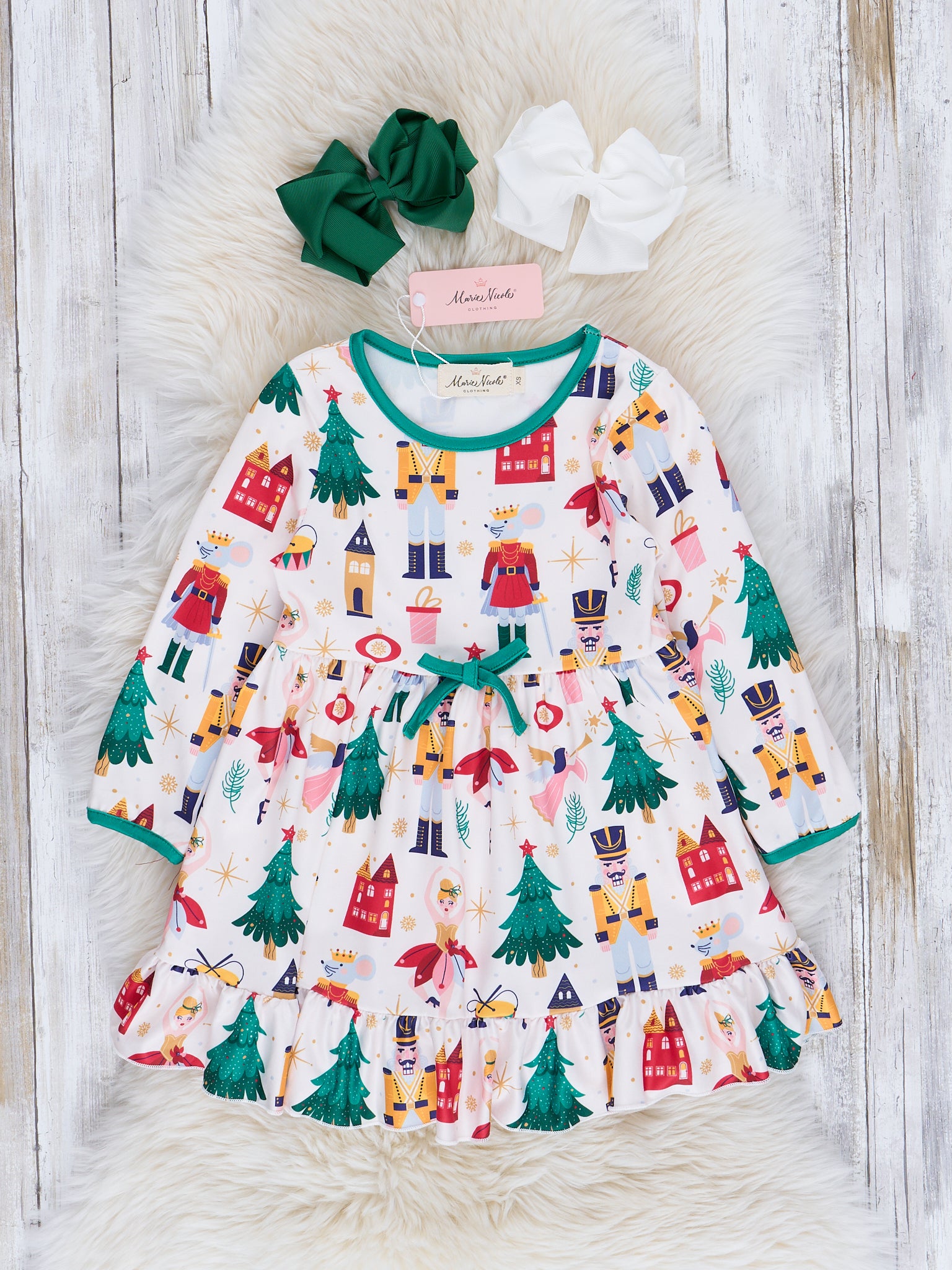 Whimsy Trees & Nutcracker Ruffle Dress - Marie Nicole Clothing Whimsy Trees & Nutcracker Ruffle Dress - Marie Nicole Clothing