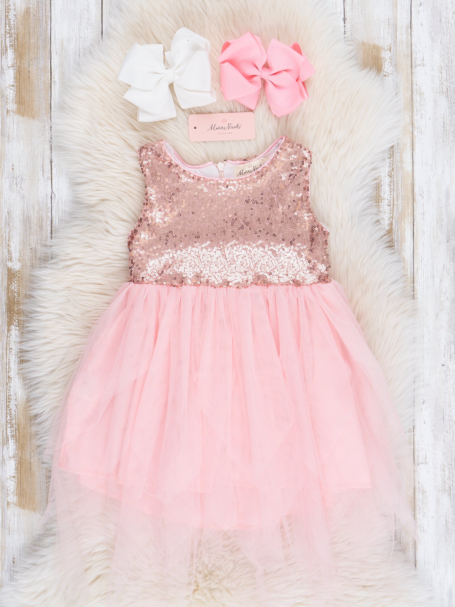 Pink Rose Gold Tulle Sequin Tank Dress - Marie Nicole Clothing XS(18/24mos) Pink Rose Gold Tulle Sequin Tank Dress - Marie Nicole Clothing XS(18/24mos)