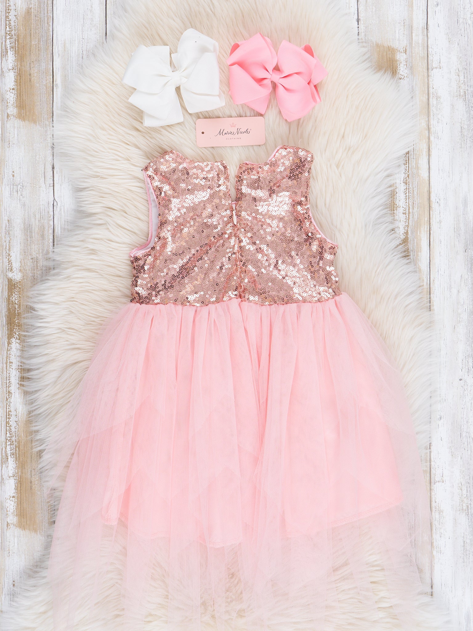 Pink Rose Gold Tulle Sequin Tank Dress - Marie Nicole Clothing XS(18/24mos) Pink Rose Gold Tulle Sequin Tank Dress - Marie Nicole Clothing XS(18/24mos)