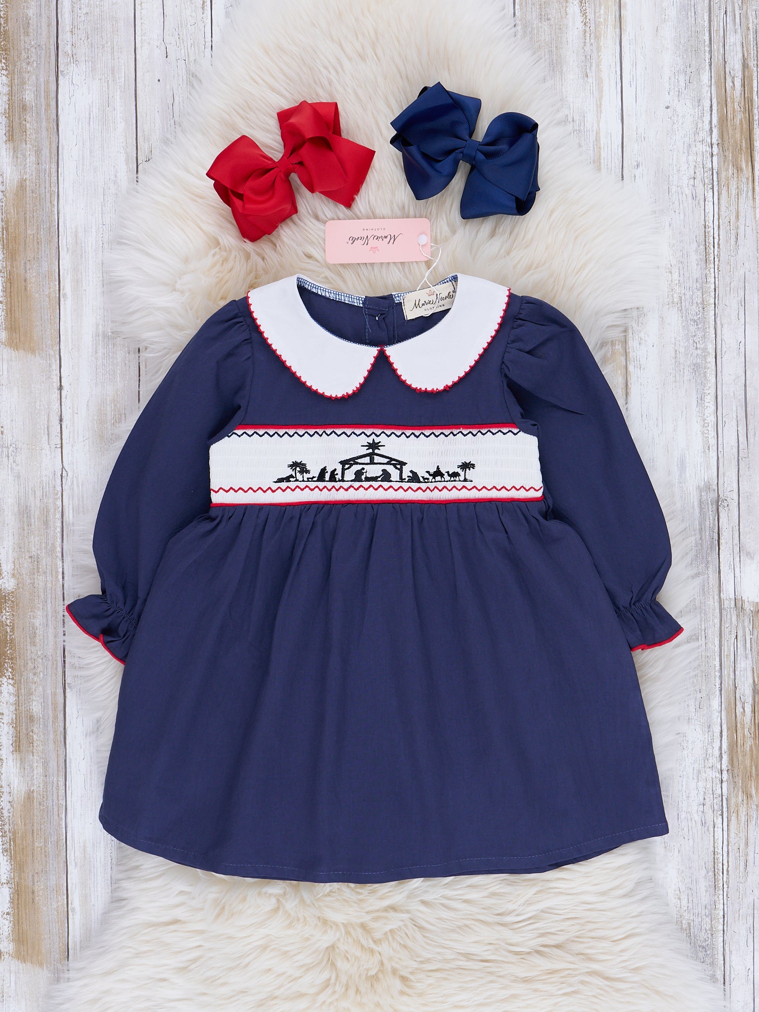 Deep Blue Smocked Nativity Dress Deep Blue Smocked Nativity Dress