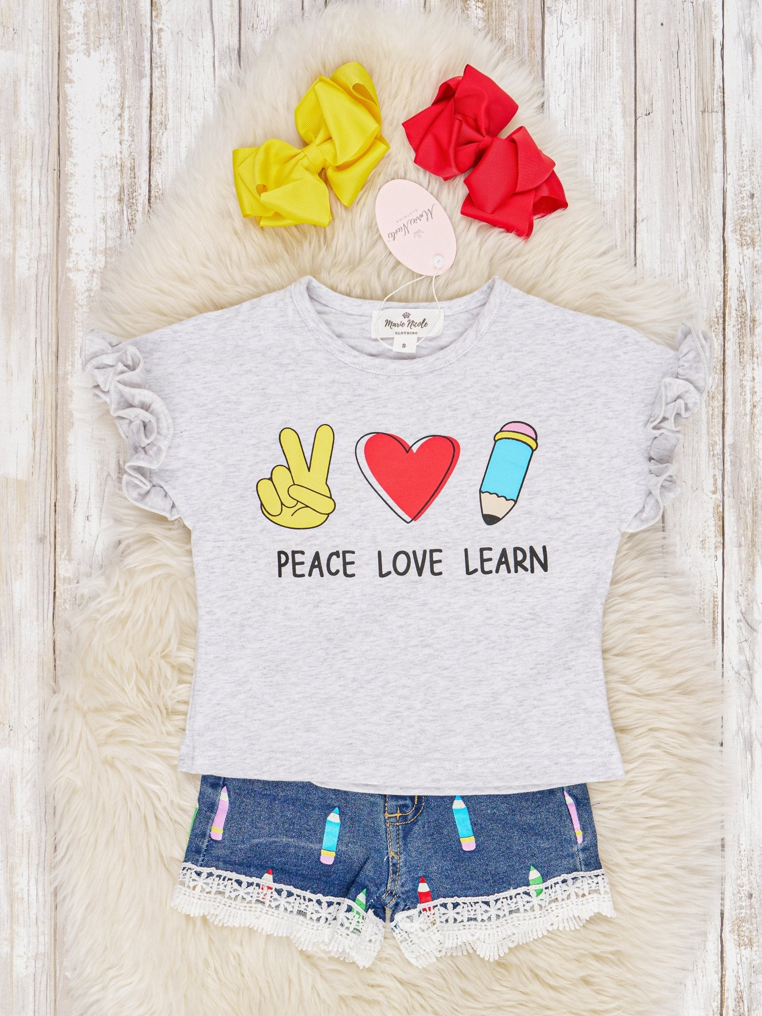 "Peace, Love, Learn" Denim Outfit - Marie Nicole Clothing