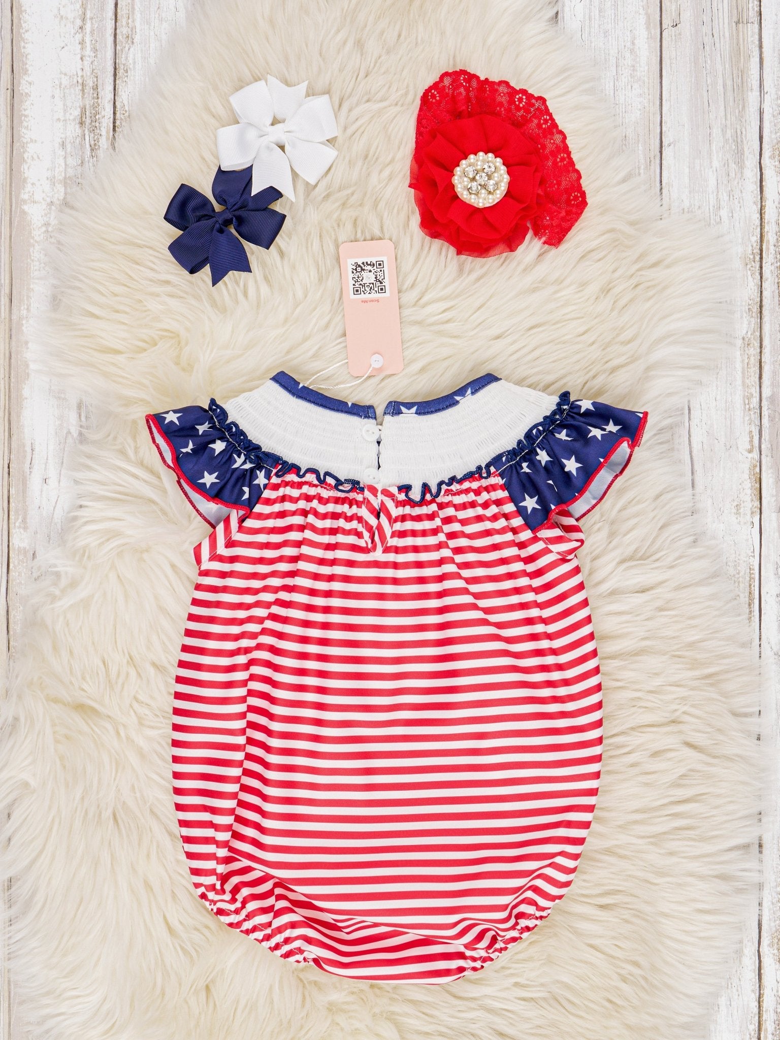 Smocked Patriotic Anchor Ruffle Romper - Marie Nicole Clothing