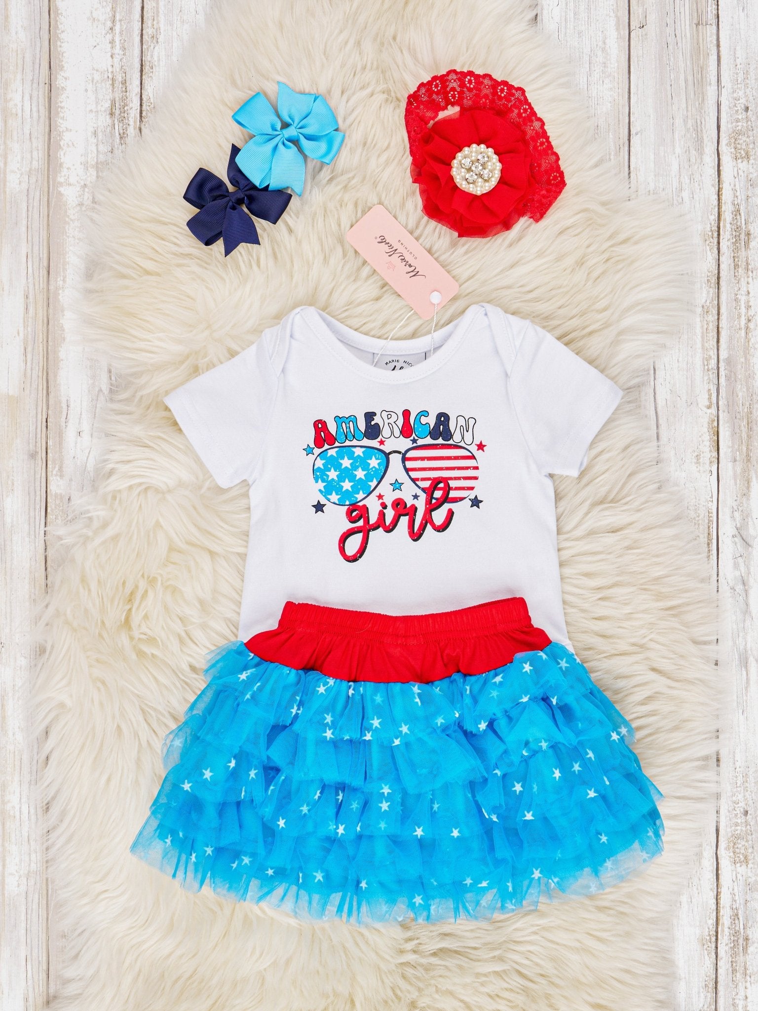 "American Girl" Onesie Tulle Outfit - Marie Nicole Clothing