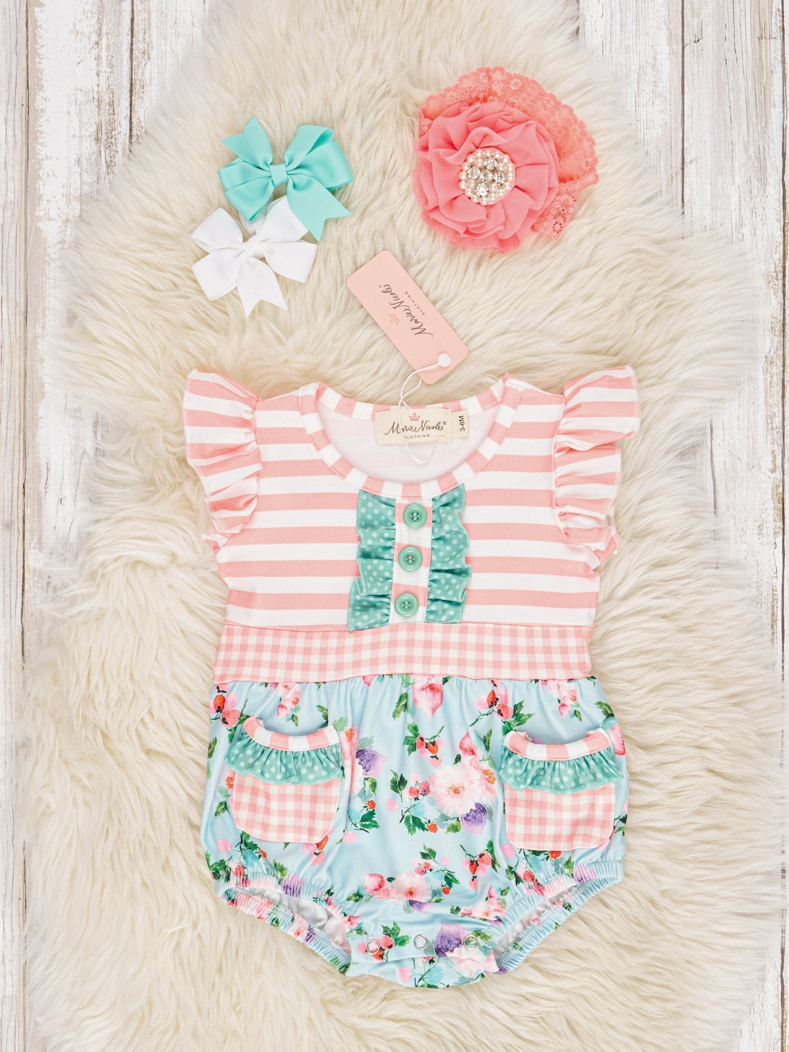 Bright Blossom Ruffle Bubble Romper - Marie Nicole Clothing