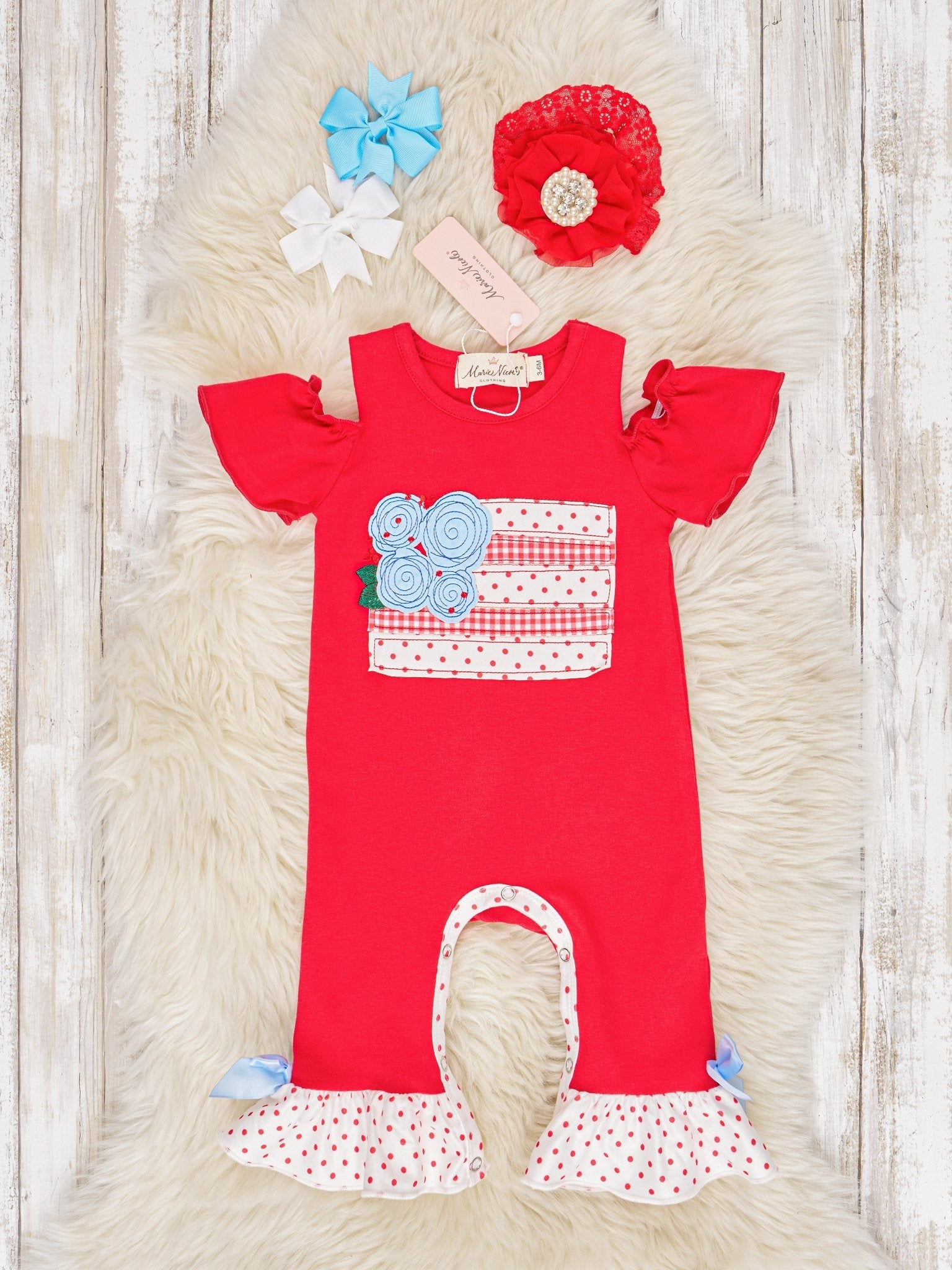 Red Cake Ruffle Romper - Marie Nicole Clothing