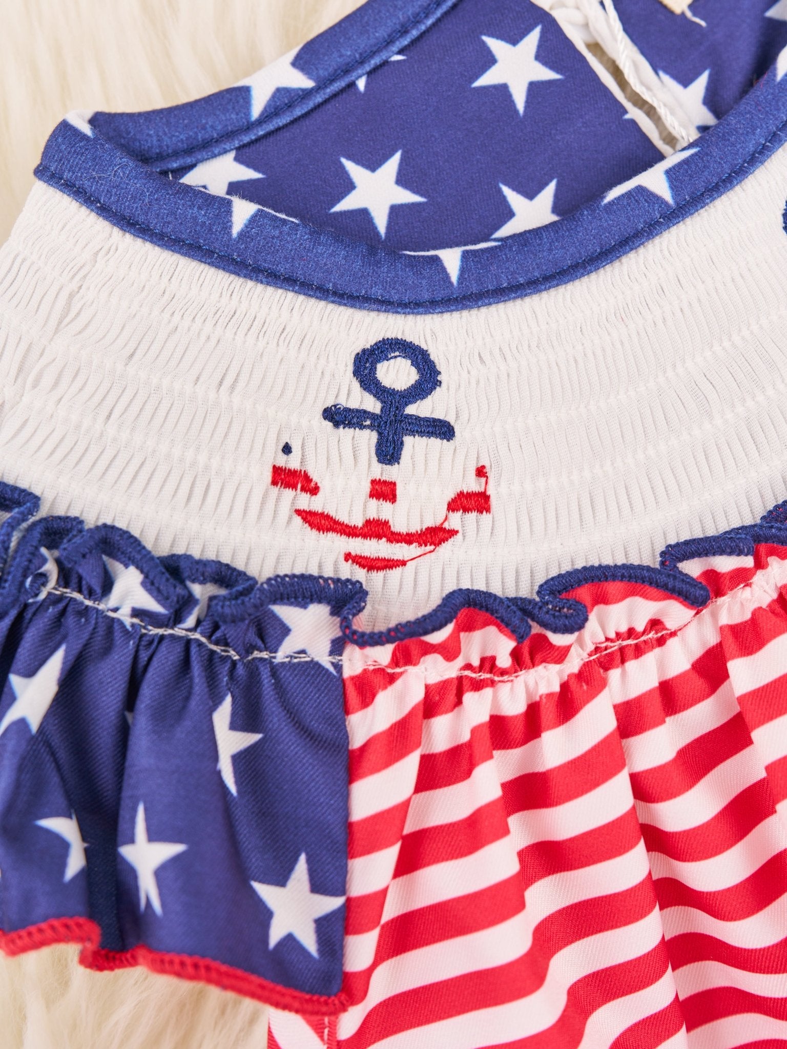 Smocked Patriotic Anchor Ruffle Outfit - Marie Nicole Clothing