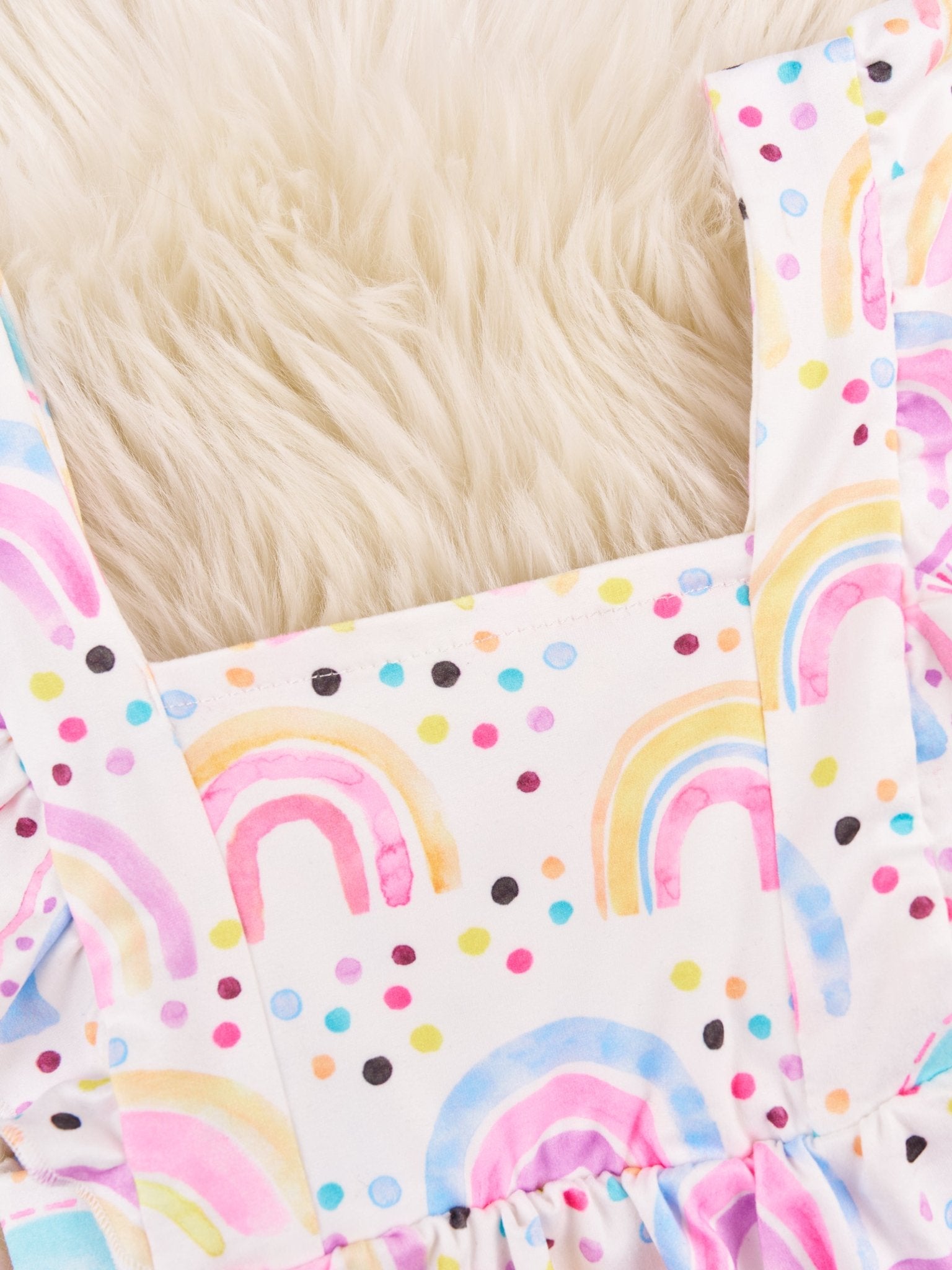 Vibrant Rainbow Ruffle Bubble Romper - Marie Nicole Clothing