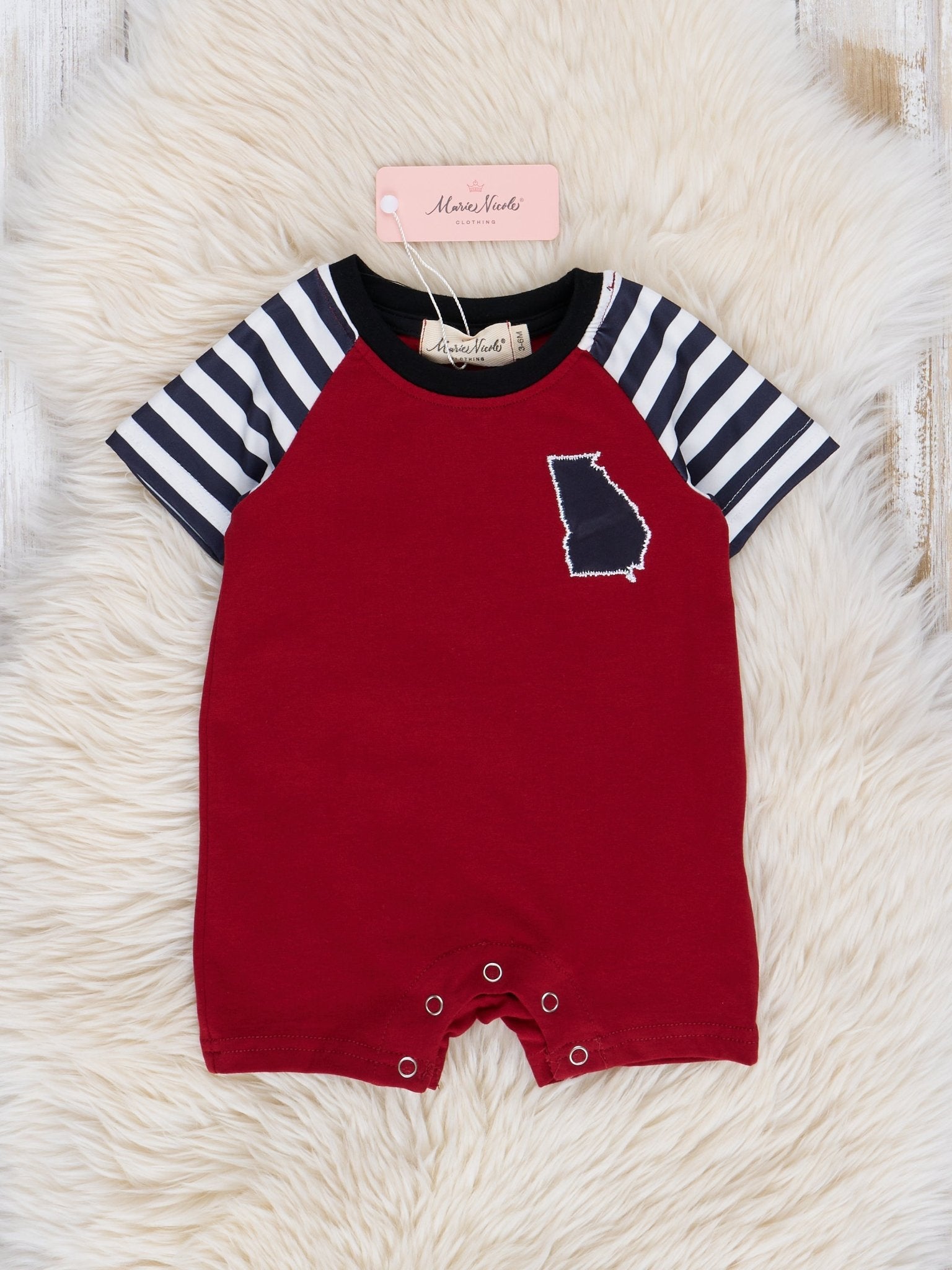 GA Red Striped Romper - Marie Nicole Clothing
