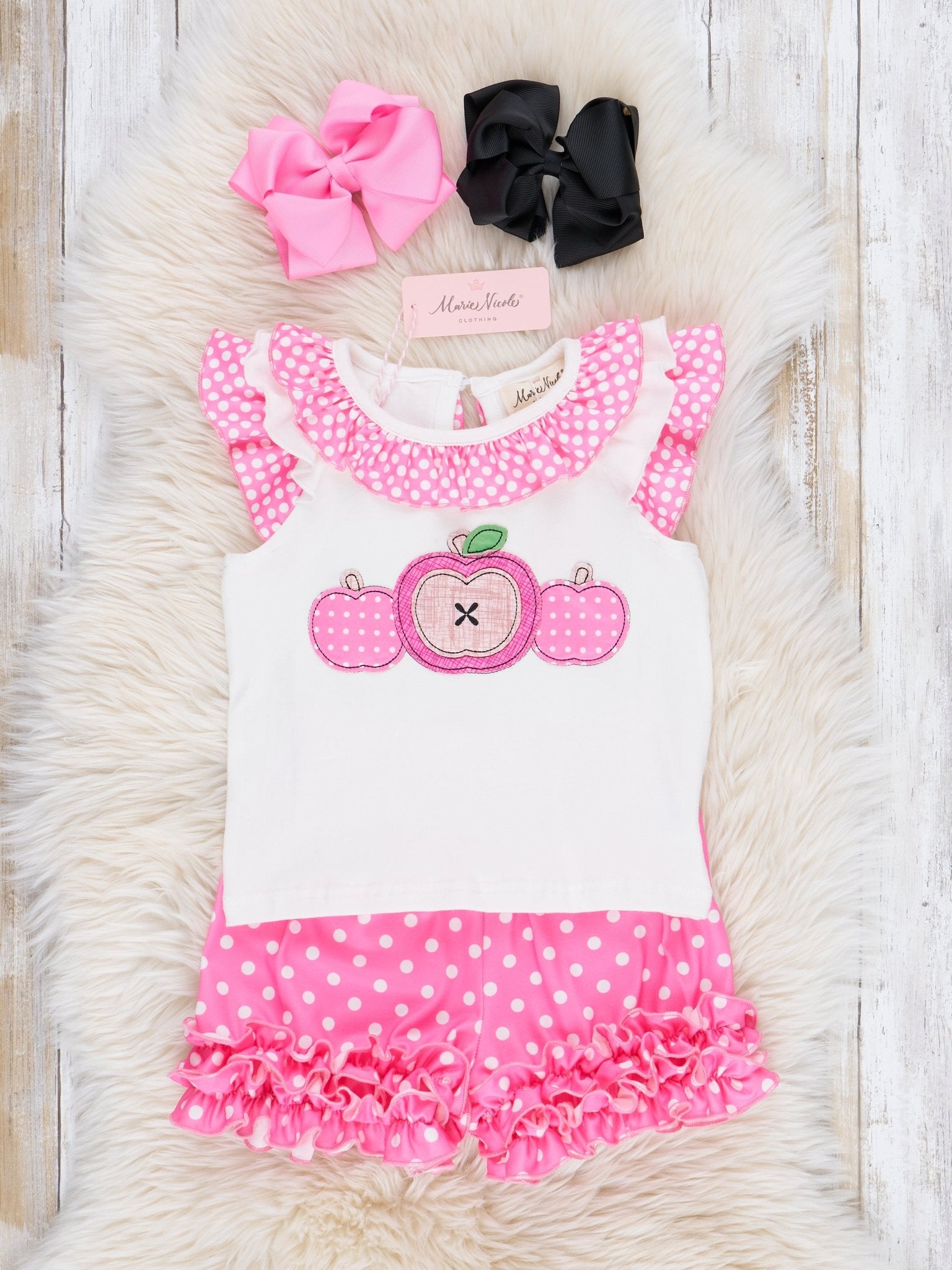 Pink Polka Dot Apple Ruffle Outfit - Marie Nicole Clothing