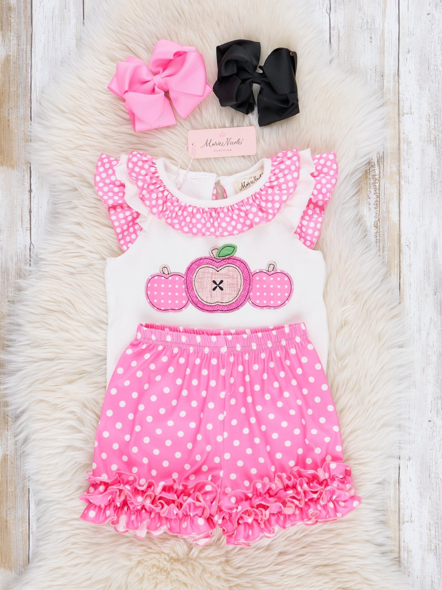 Pink Polka Dot Apple Ruffle Outfit - Marie Nicole Clothing
