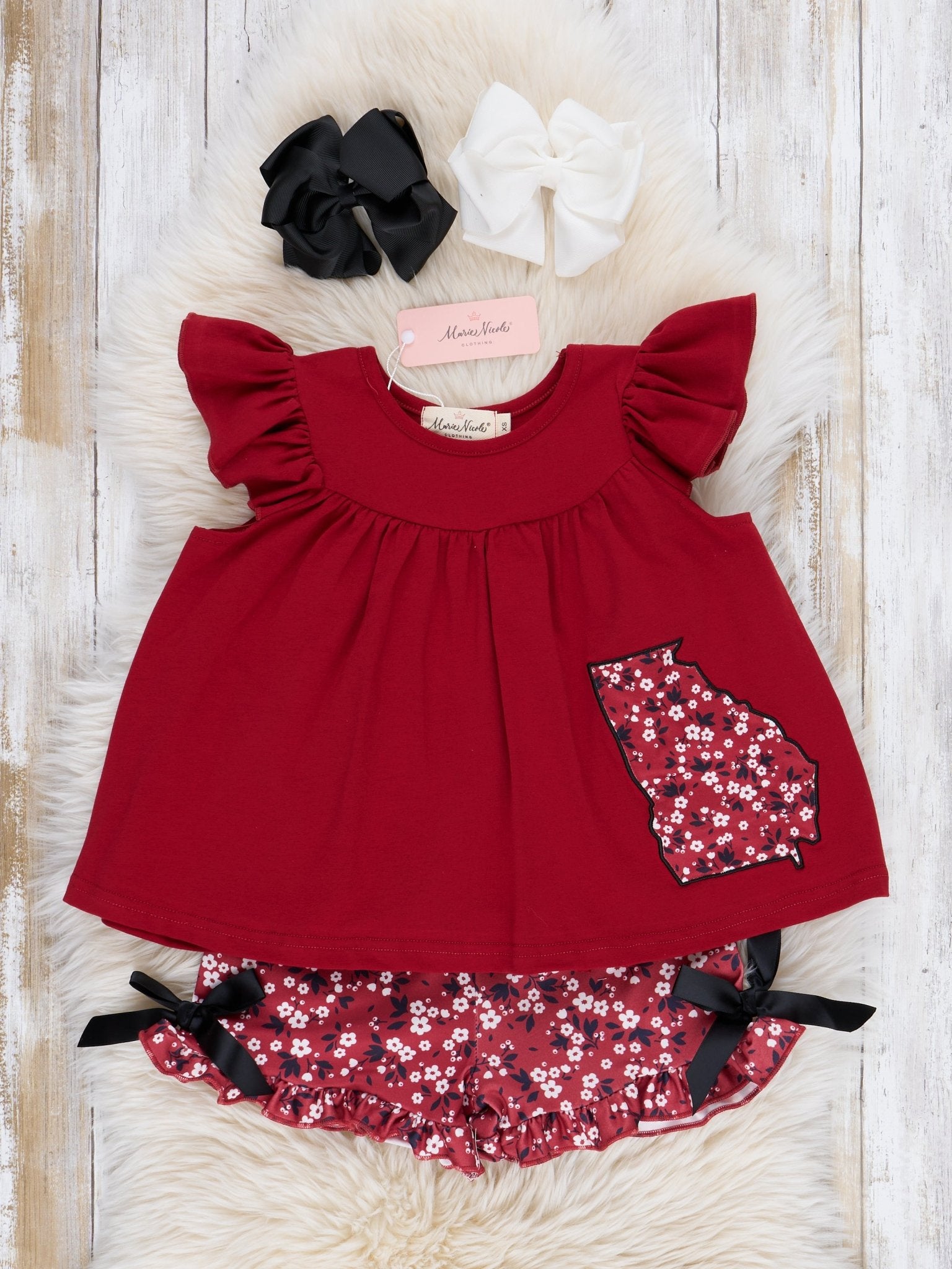 GA Red Floral Ruffle Outfit - Marie Nicole Clothing