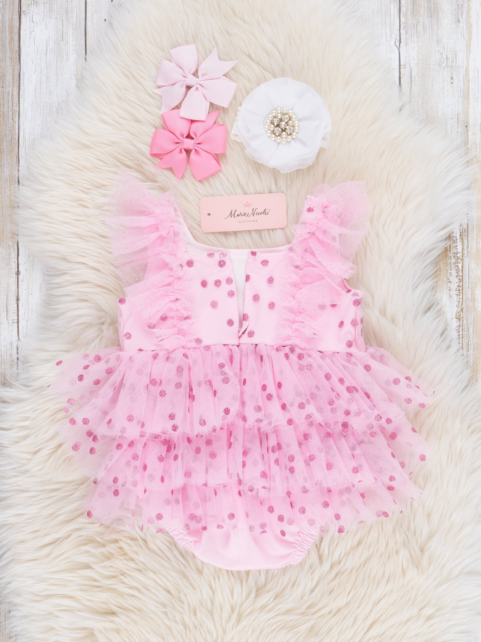 Pink Sparkle Dots Cupcake Tulle Bubble Romper - Marie Nicole Clothing