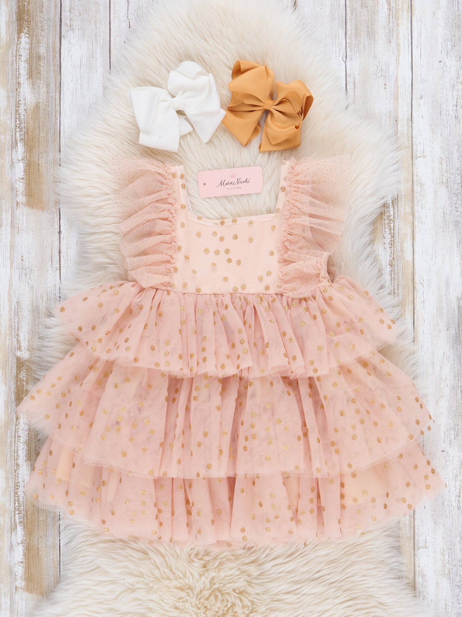 Soft Blush Sparkle Tiered Tulle Dress - Marie Nicole Clothing