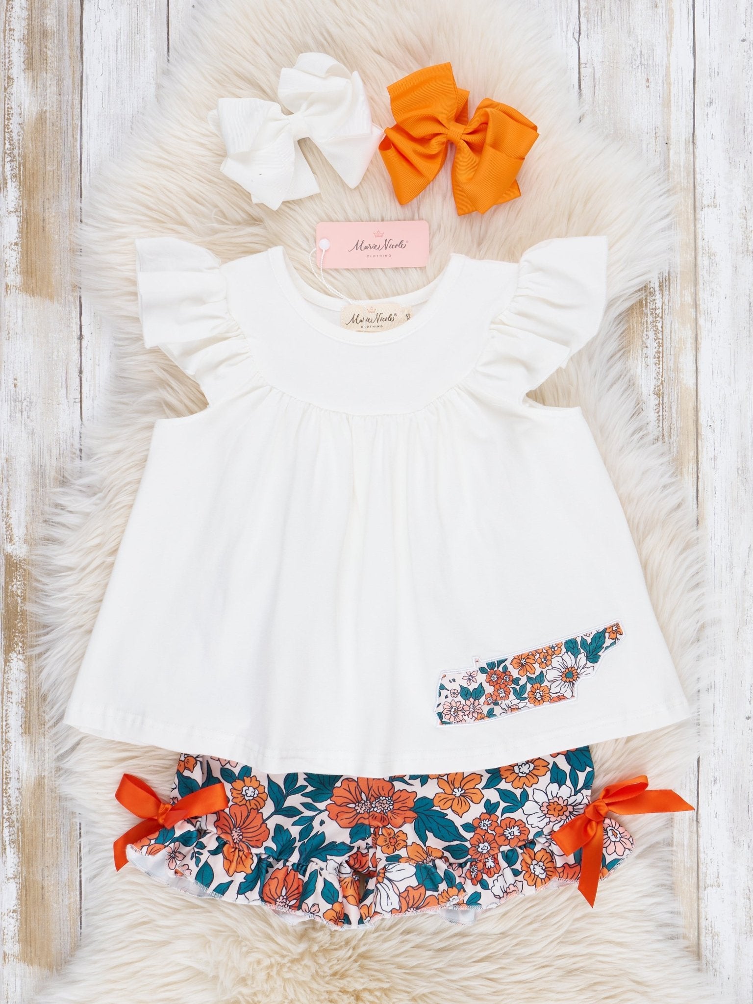 TN Orange Floral Ruffle Outfit - Marie Nicole Clothing