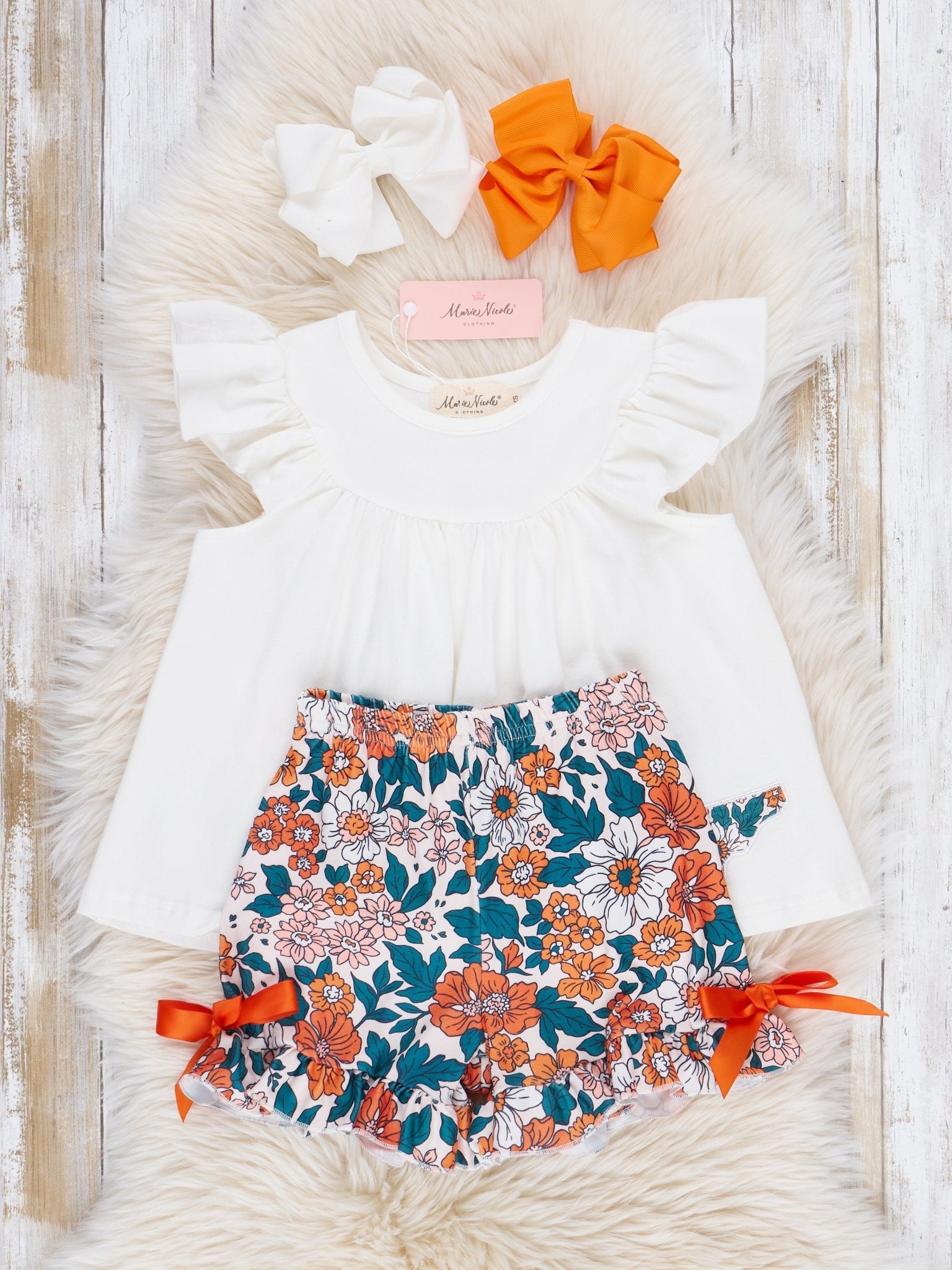 TN Orange Floral Ruffle Outfit - Marie Nicole Clothing