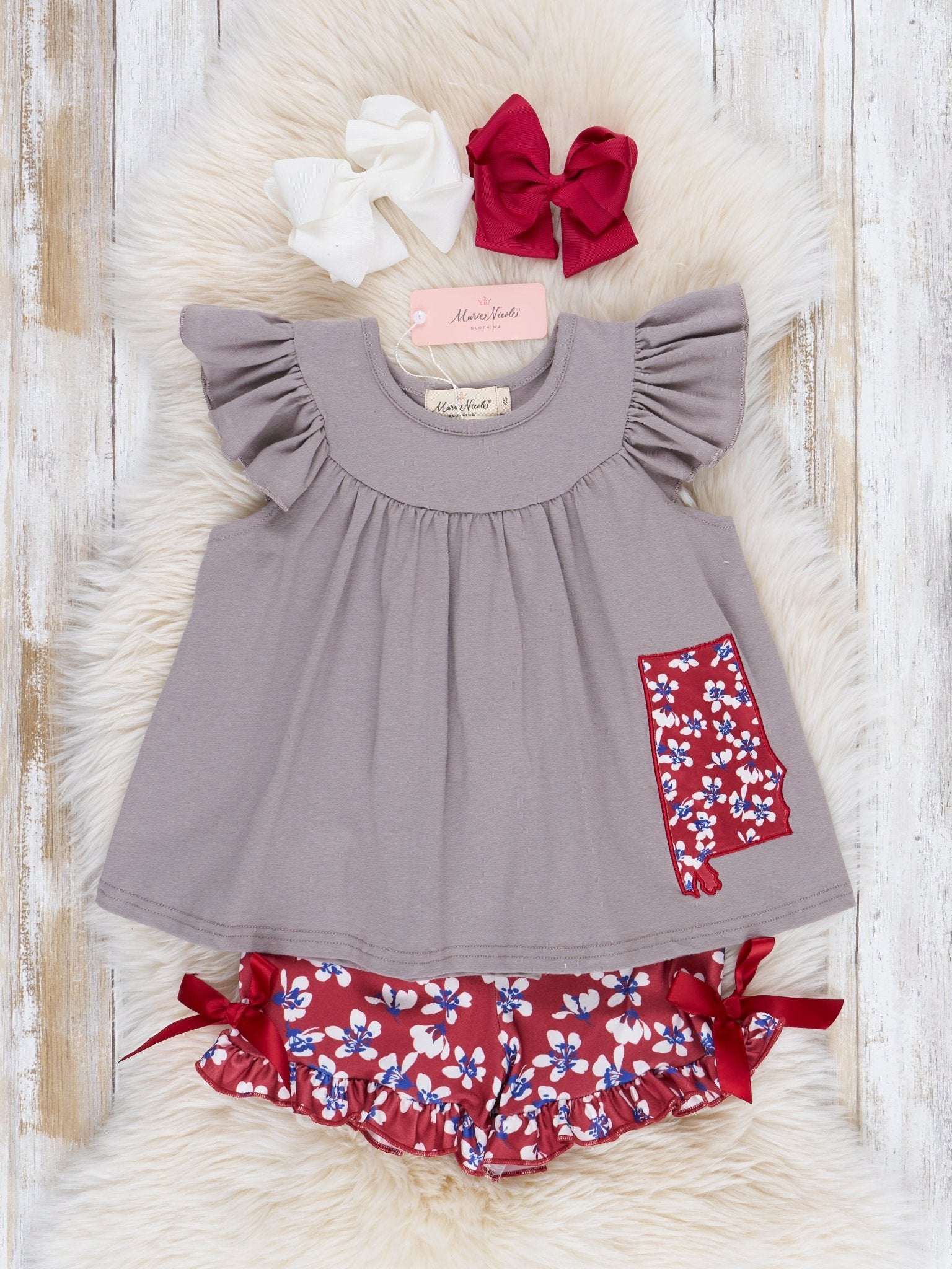 AL Crimson Floral Ruffle Outfit - Marie Nicole Clothing