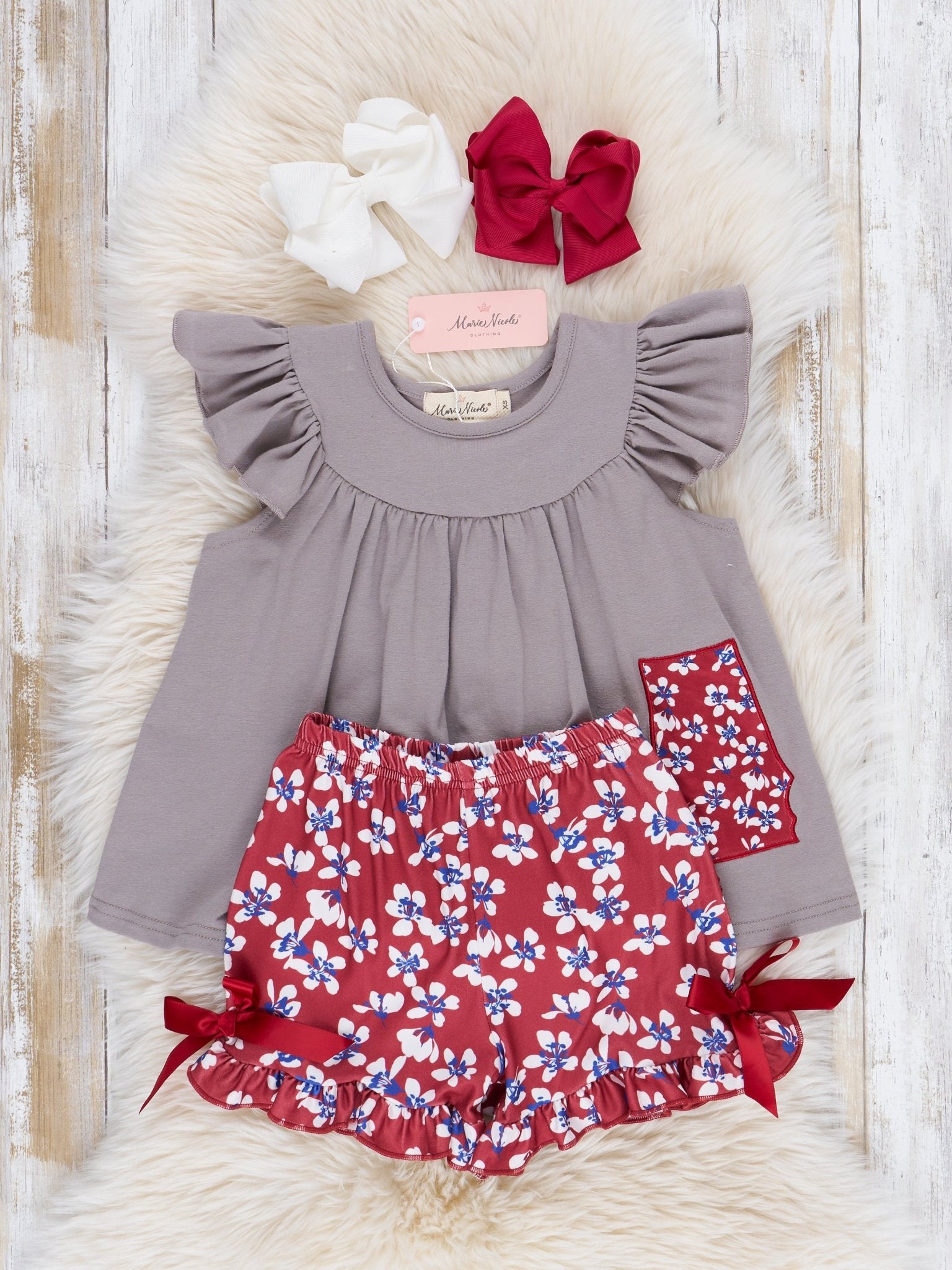 AL Crimson Floral Ruffle Outfit - Marie Nicole Clothing
