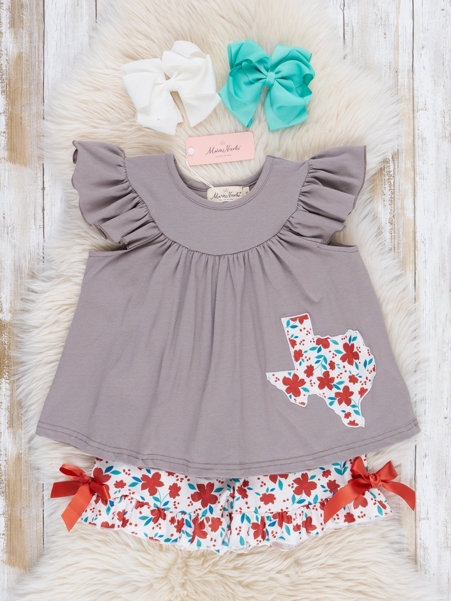 TX Burnt Orange Floral Ruffle Outfit - Marie Nicole Clothing