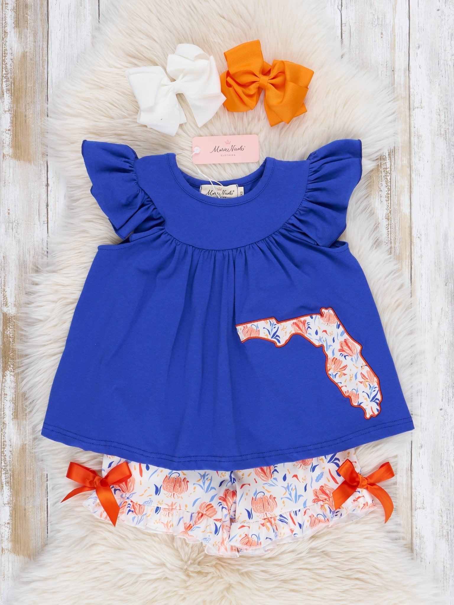 FL Blue Floral Ruffle Outfit - Marie Nicole Clothing