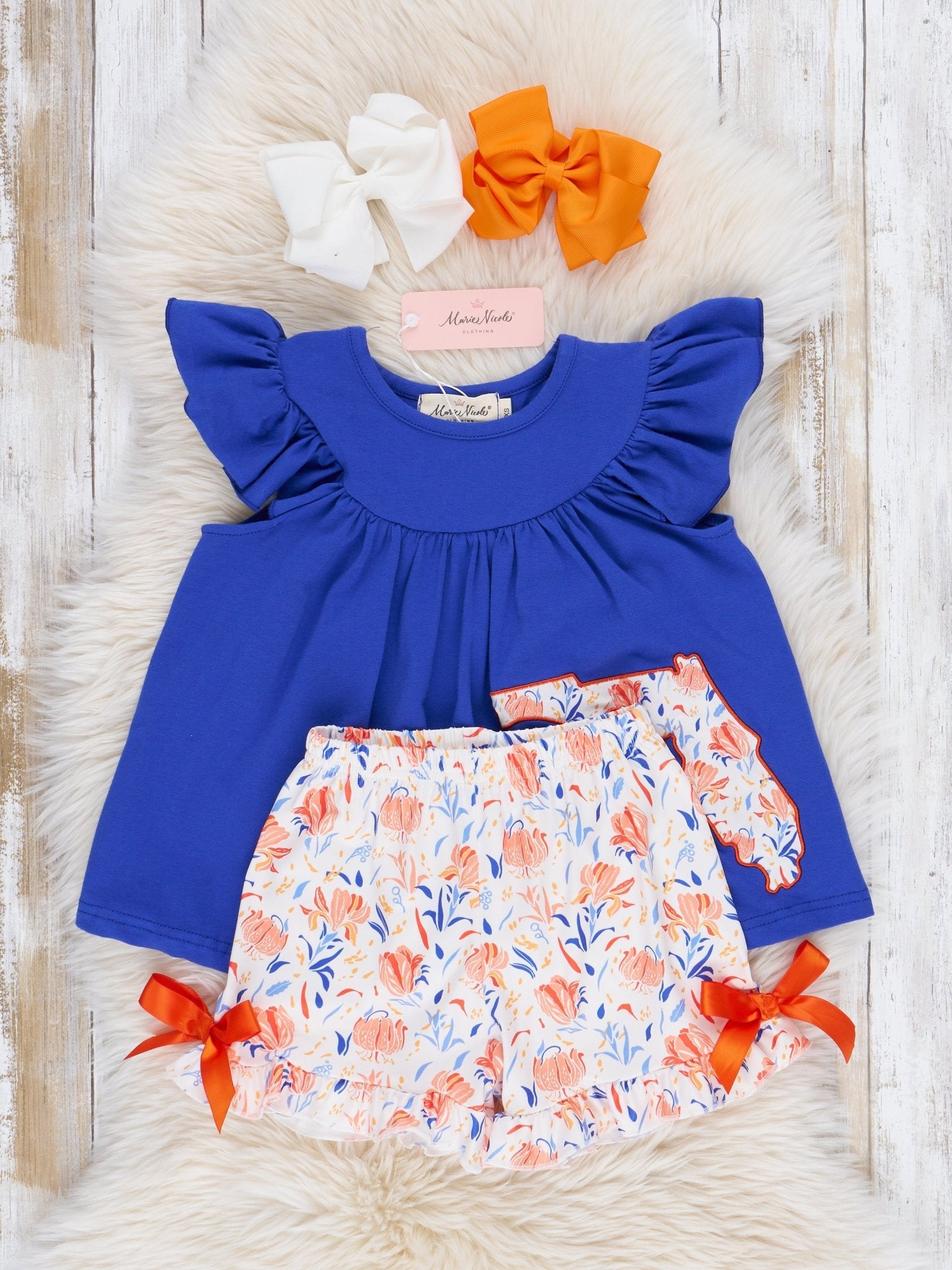FL Blue Floral Ruffle Outfit - Marie Nicole Clothing