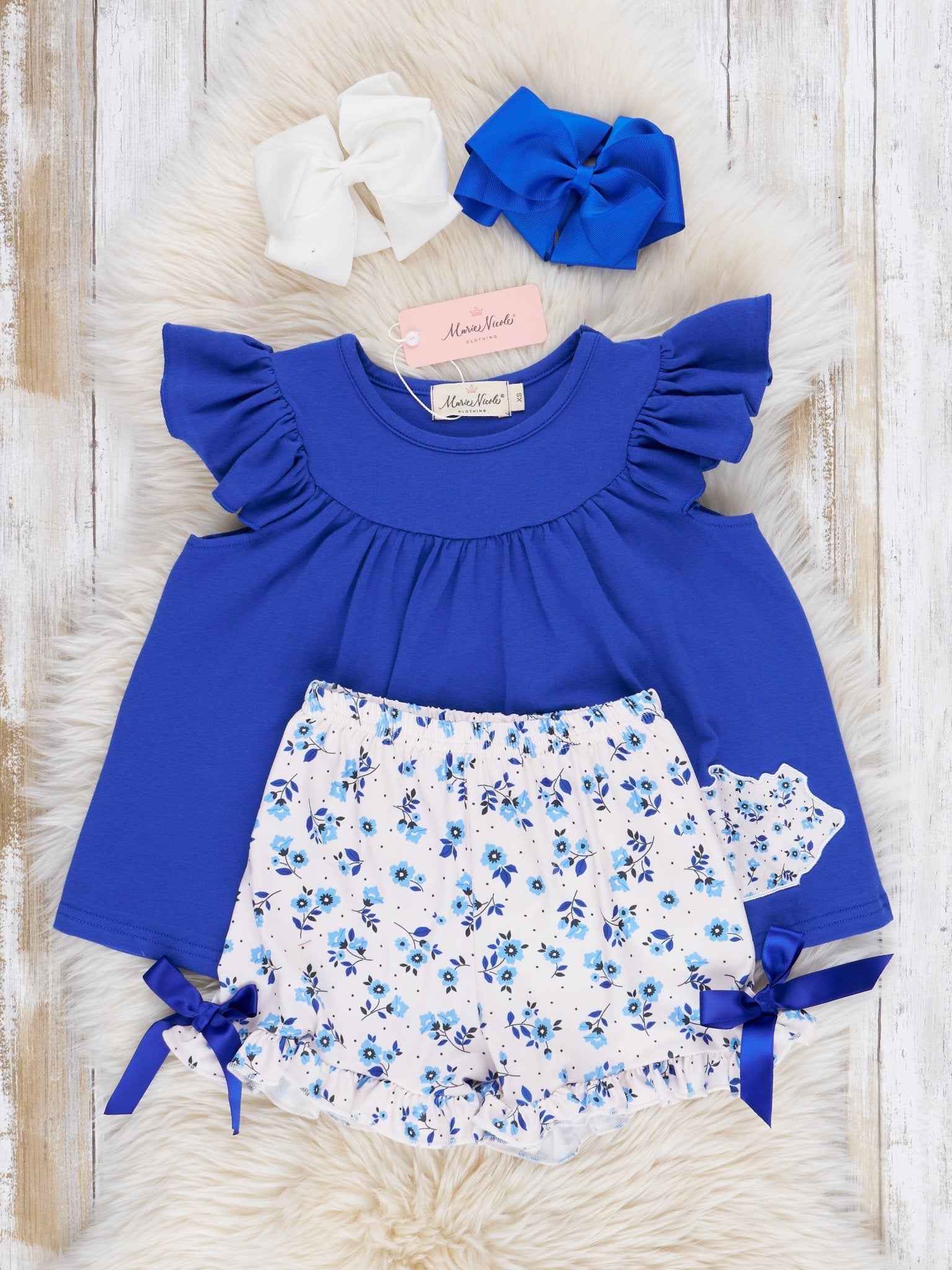 KY Blue Floral Ruffle Outfit - Marie Nicole Clothing