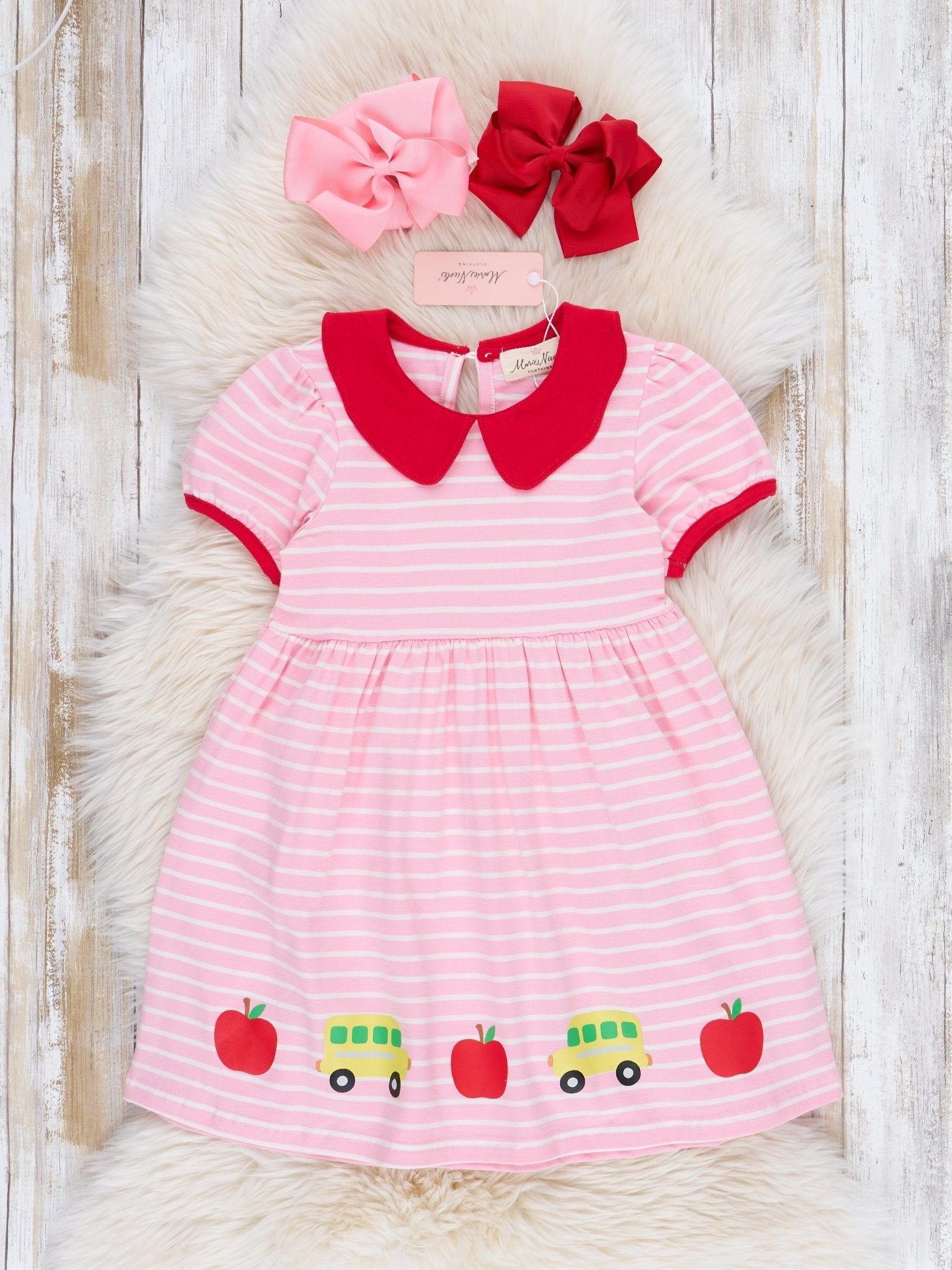 Red Striped School Day Dress - Marie Nicole Clothing