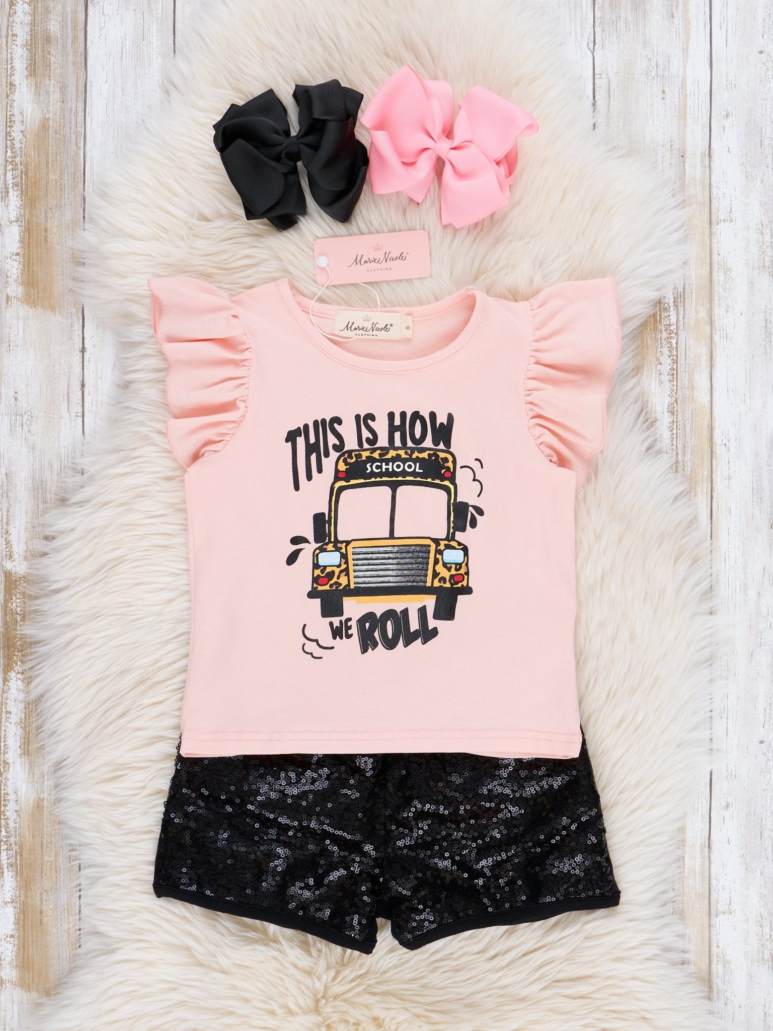 "How We Roll" Bus Ruffle Sequin Outfit - Marie Nicole Clothing