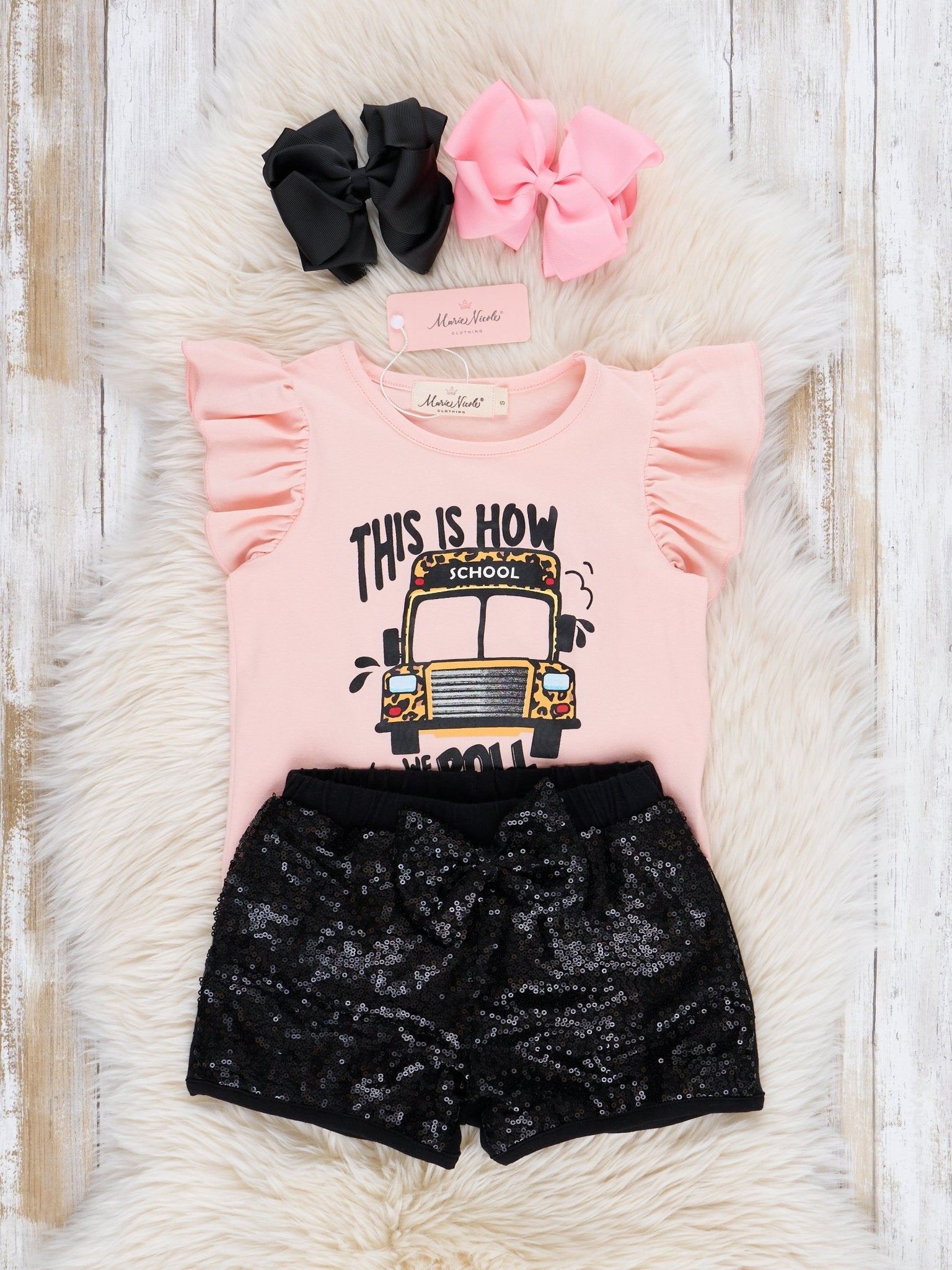 "How We Roll" Bus Ruffle Sequin Outfit - Marie Nicole Clothing