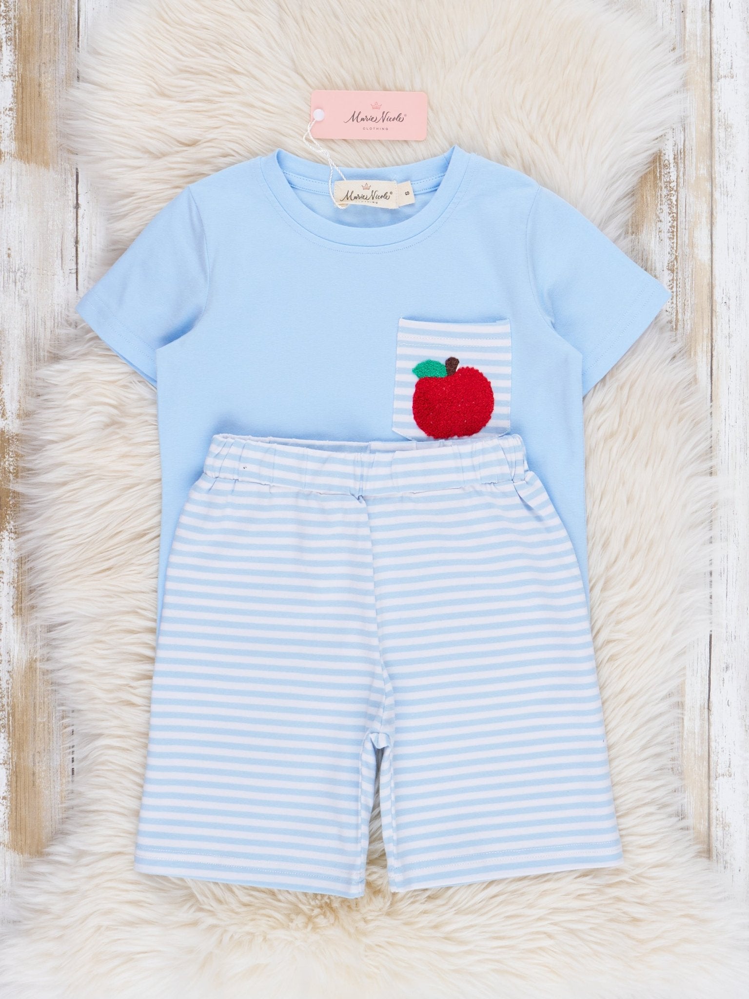 Red Apples & Blue Stripes Outfit - Marie Nicole Clothing