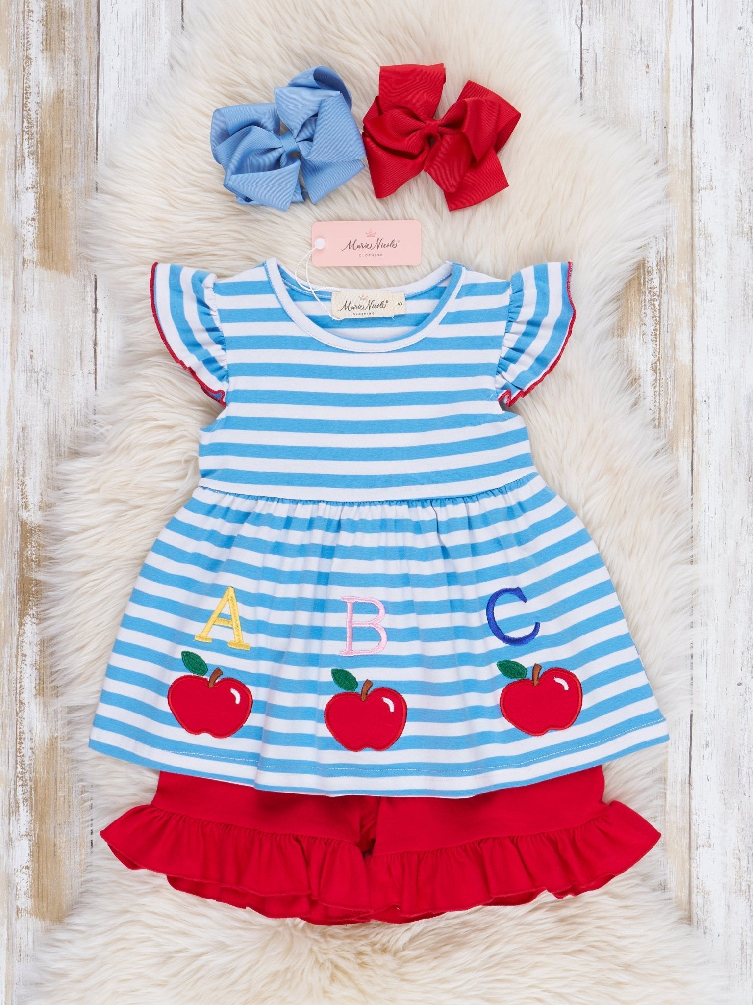 Blue & Red ABC Striped Ruffle Outfit - Marie Nicole Clothing