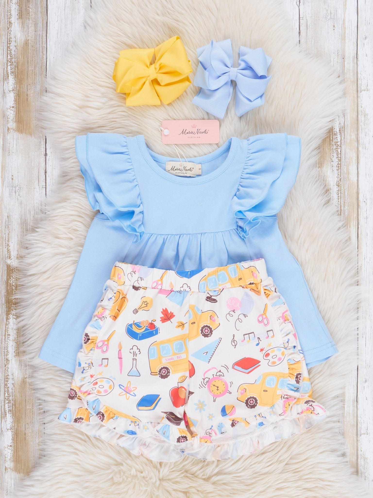 Back to School Doodles Ruffle Outfit - Marie Nicole Clothing