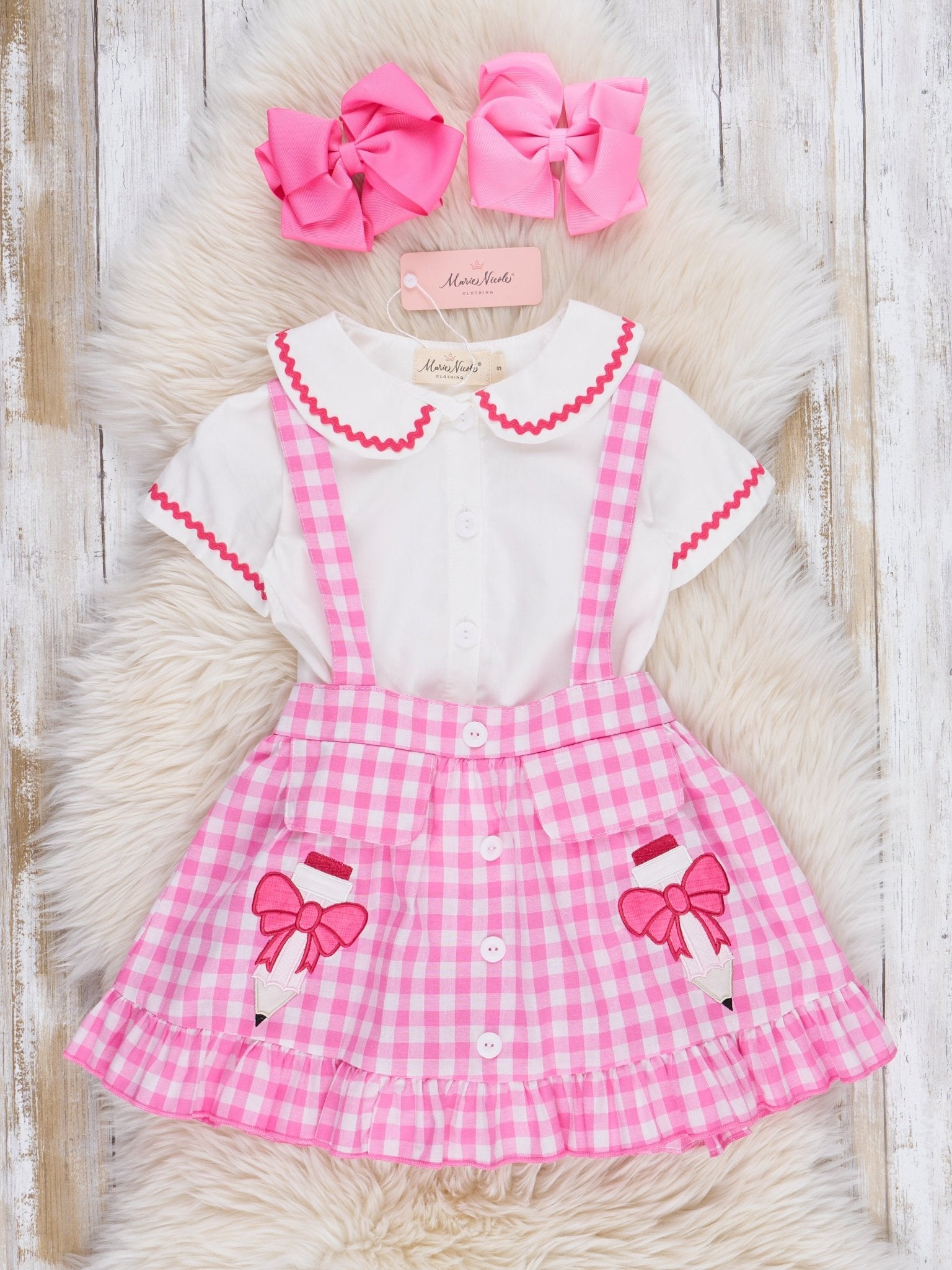 Pink Gingham Pencil Princess Skirtall Set - Marie Nicole Clothing