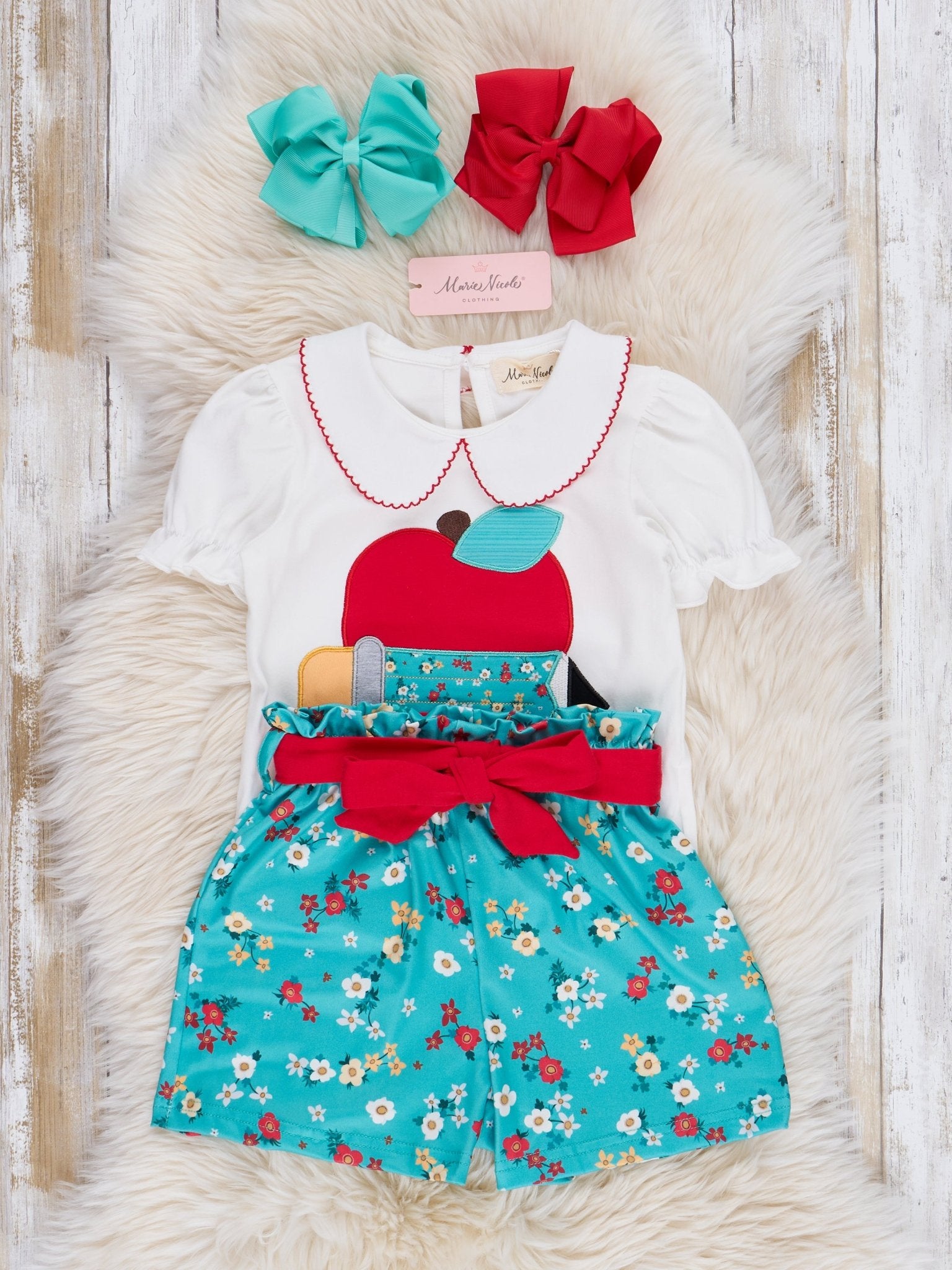 Teal Floral School Time Ruffle Outfit - Marie Nicole Clothing