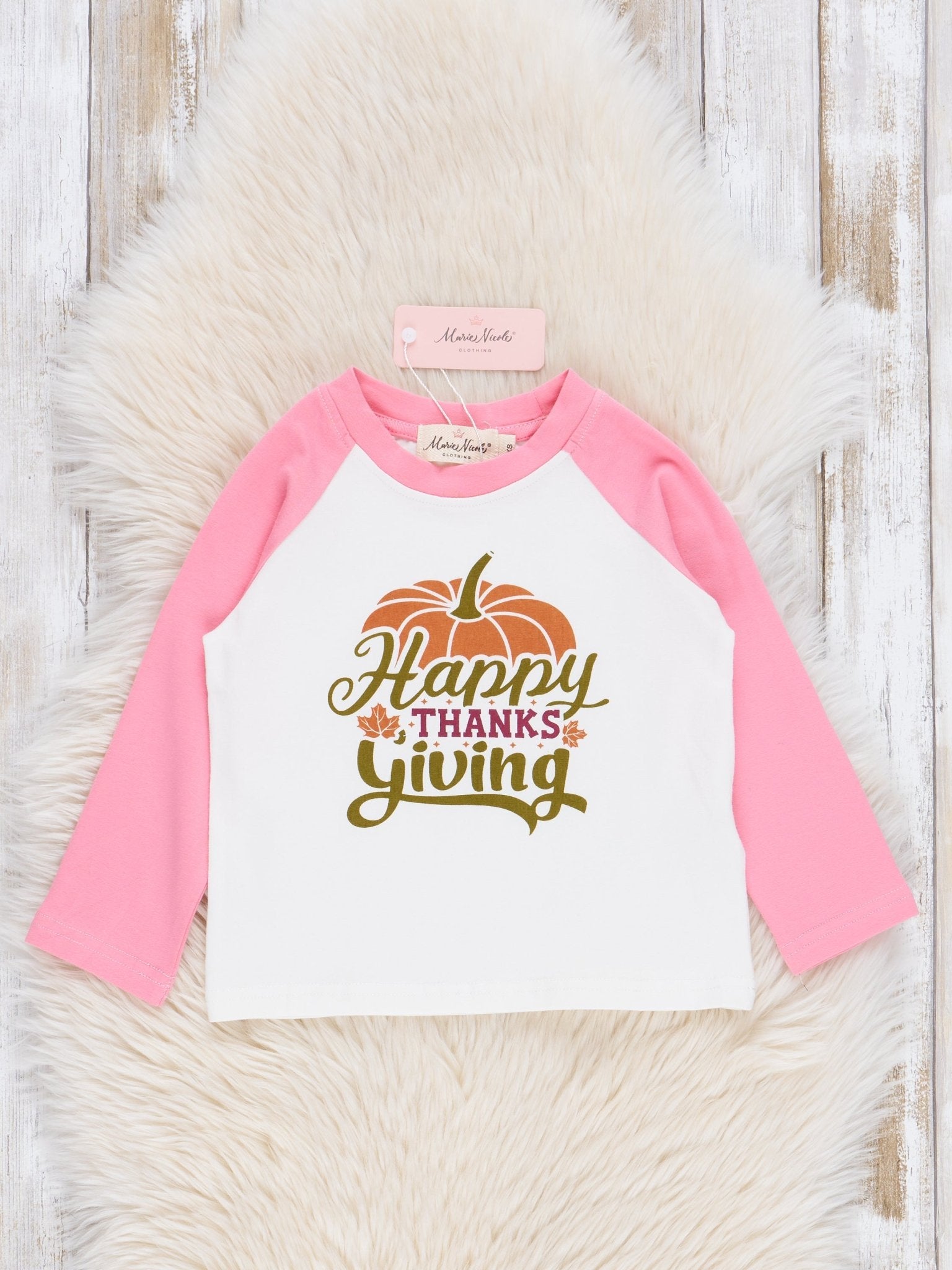 Pink "Happy Thanksgiving" Raglan Shirt - Marie Nicole Clothing