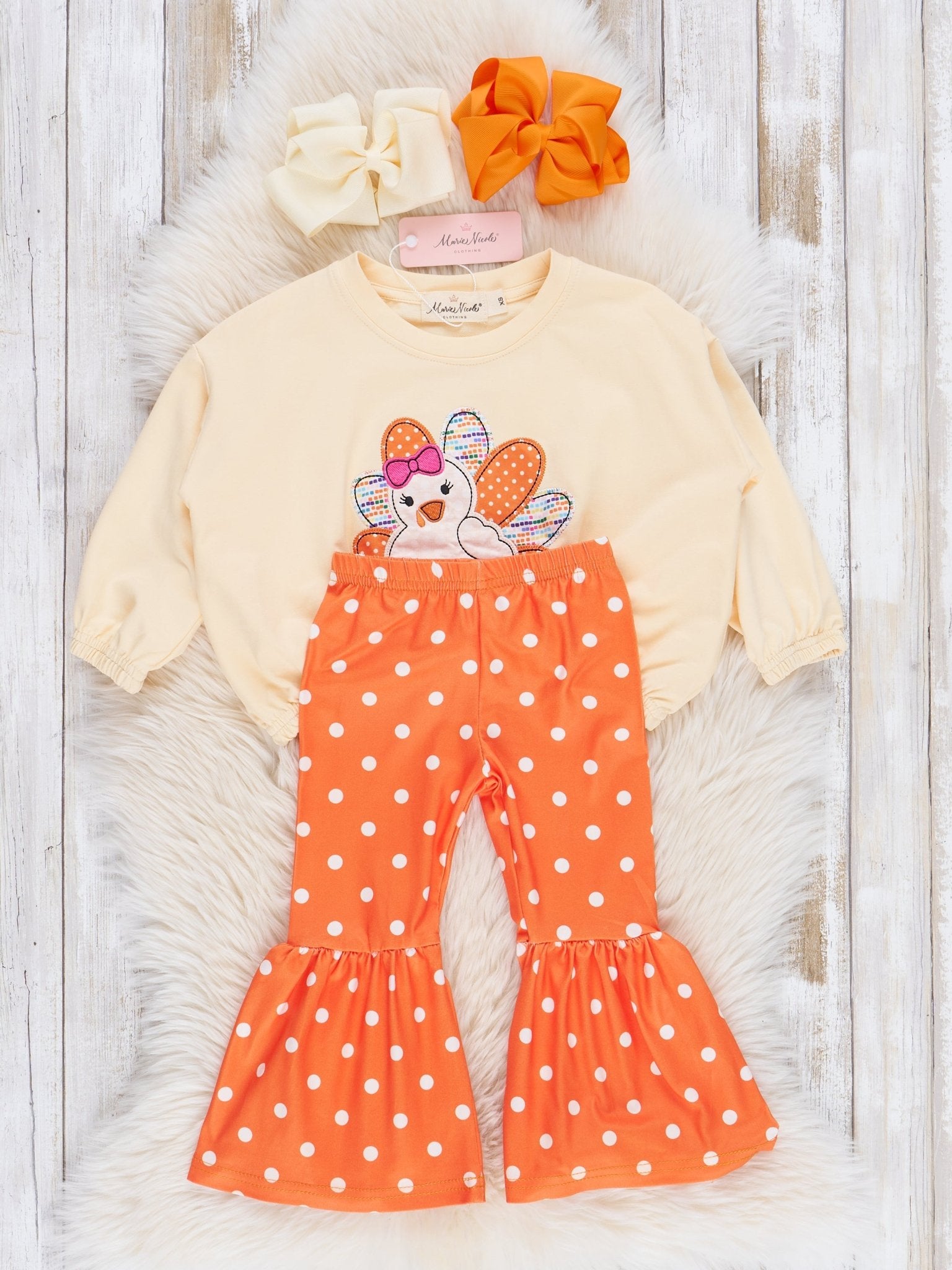 Orange Dots Embroidered Turkey Bell Bottoms Outfit - Marie Nicole Clothing
