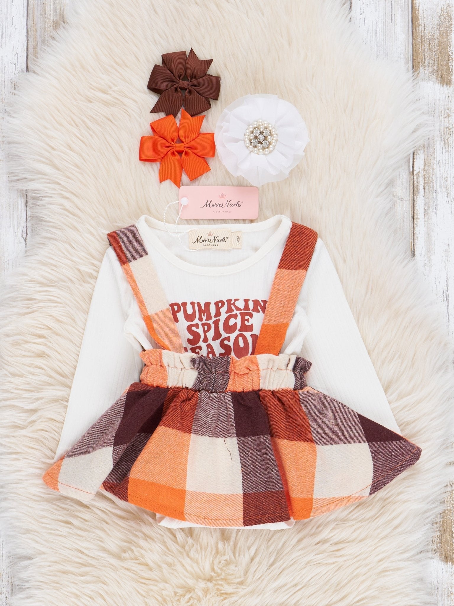 Pumpkin Spice Plaid Flannel Bubble Skirtall Set - Marie Nicole Clothing