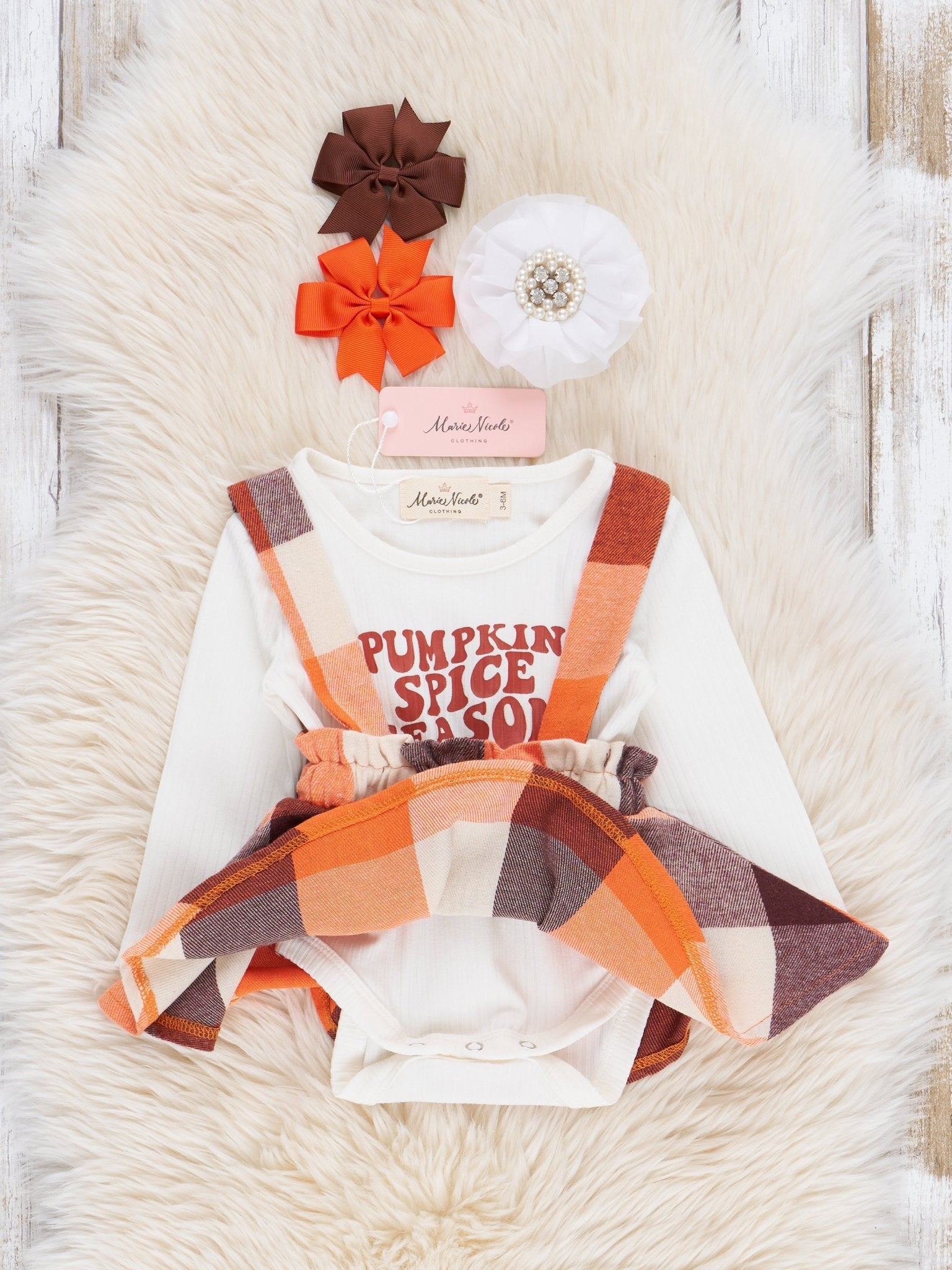 Pumpkin Spice Plaid Flannel Bubble Skirtall Set - Marie Nicole Clothing