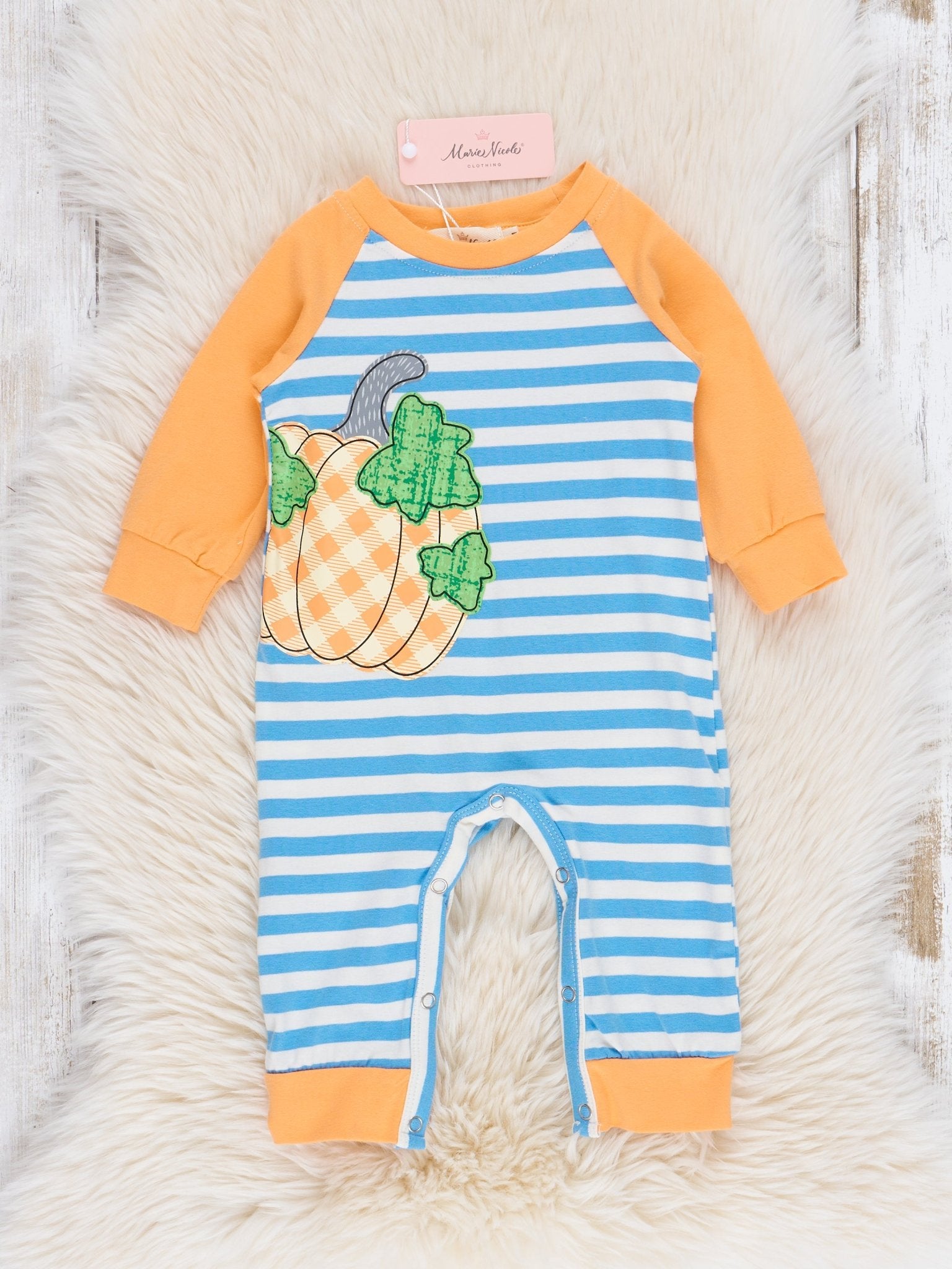 Cobalt Striped Gingham Pumpkin Romper - Marie Nicole Clothing