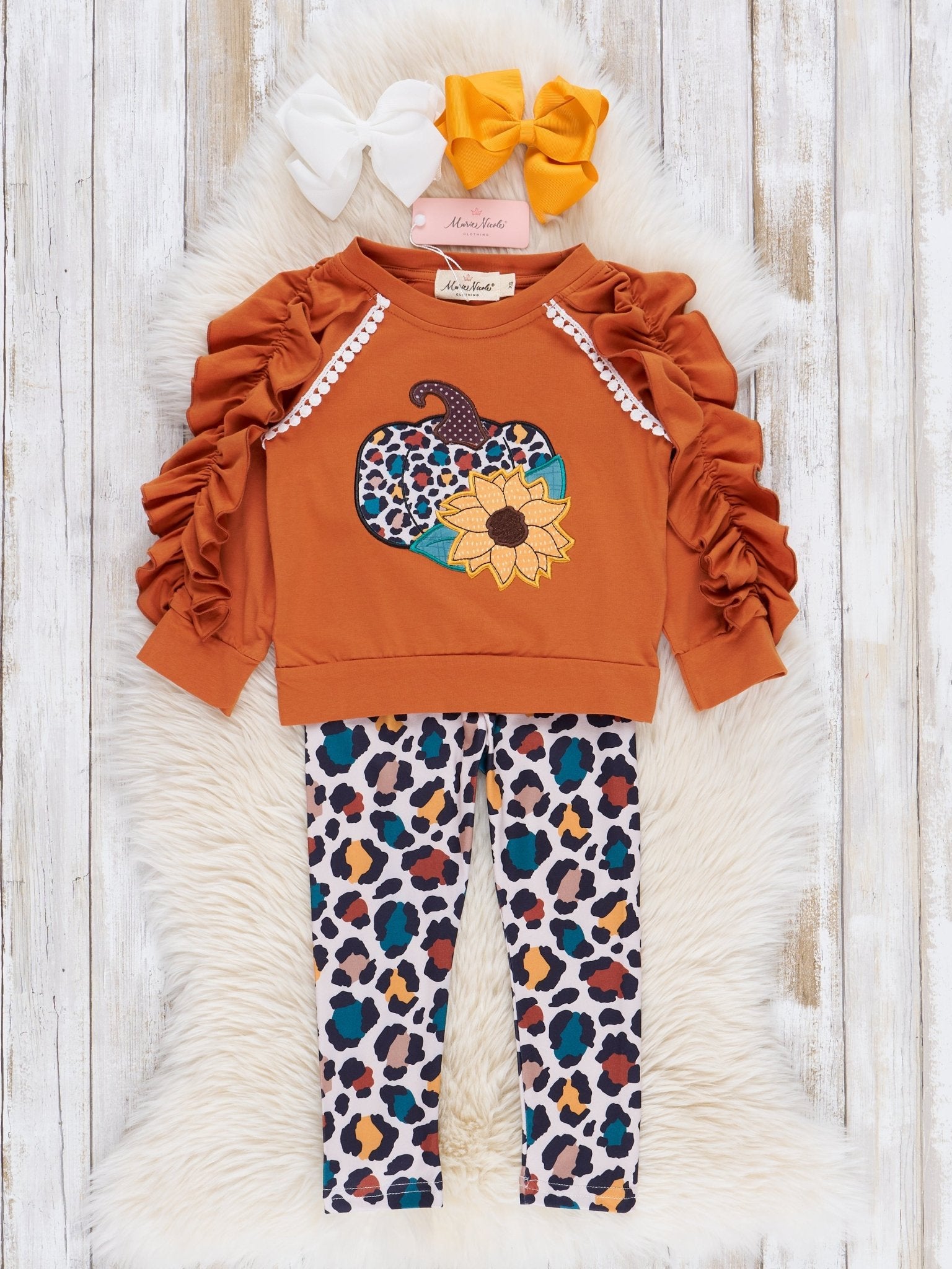 Bronze & Teal Leopard Harvest Ruffle Outfit - Marie Nicole Clothing