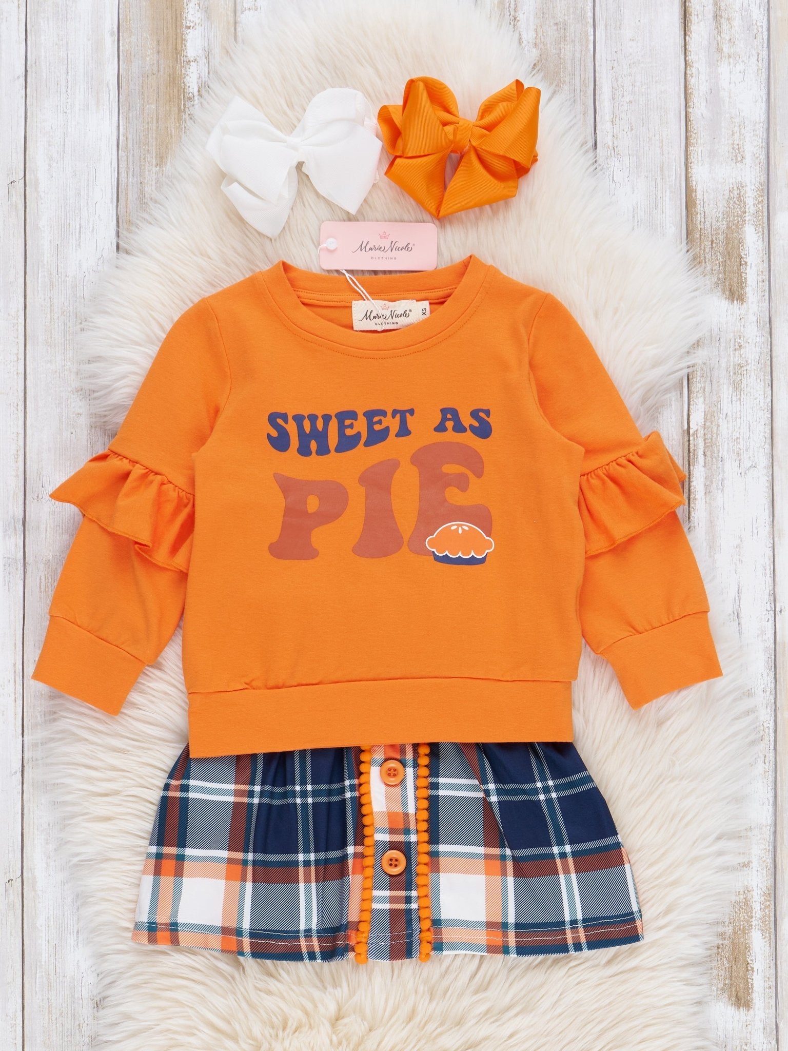 Orange & Navy "Sweet as Pie" Plaid Outfit w/ Skirt - Marie Nicole Clothing